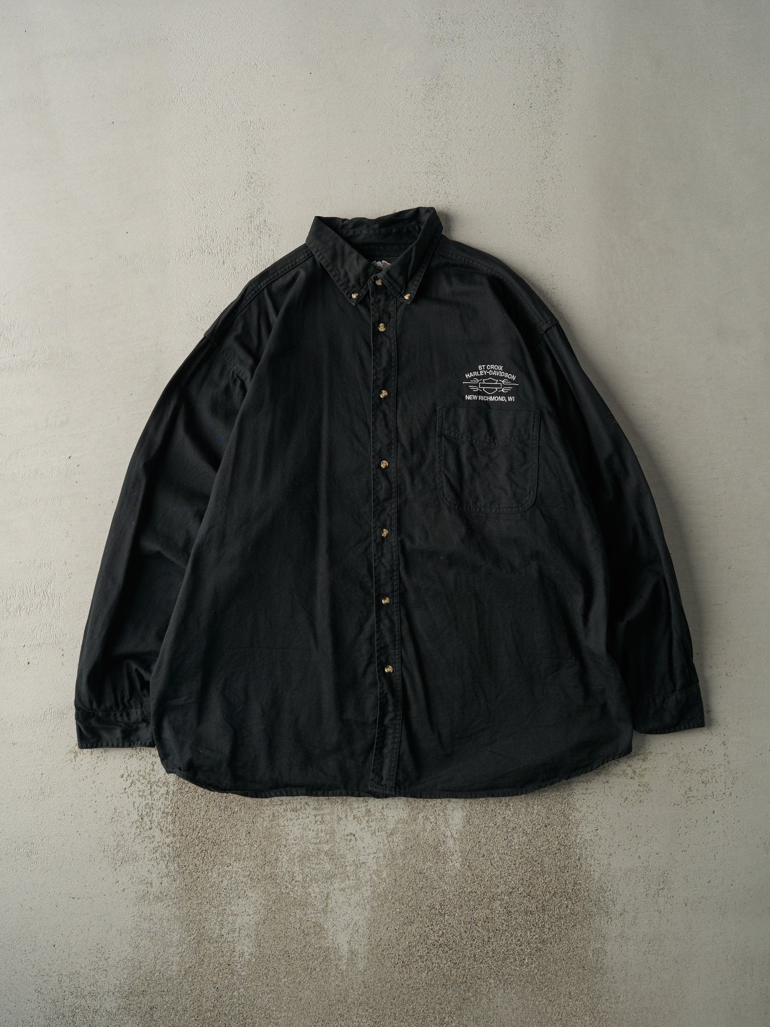 Vintage 90s Black New Richmond WI Harley Davidson Button Up (XXL/XXXL)
