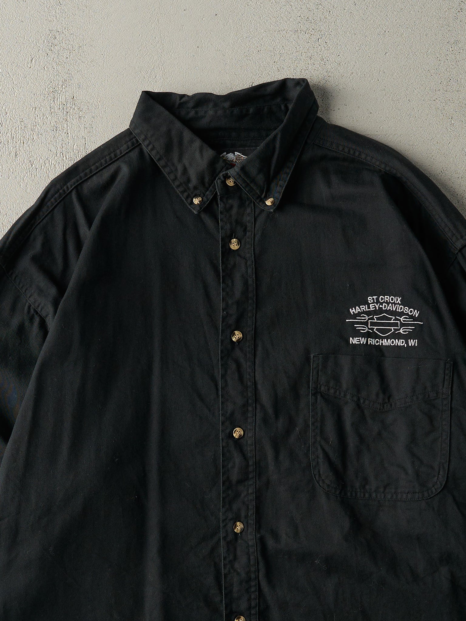 Vintage 90s Black New Richmond WI Harley Davidson Button Up (XXL/XXXL)