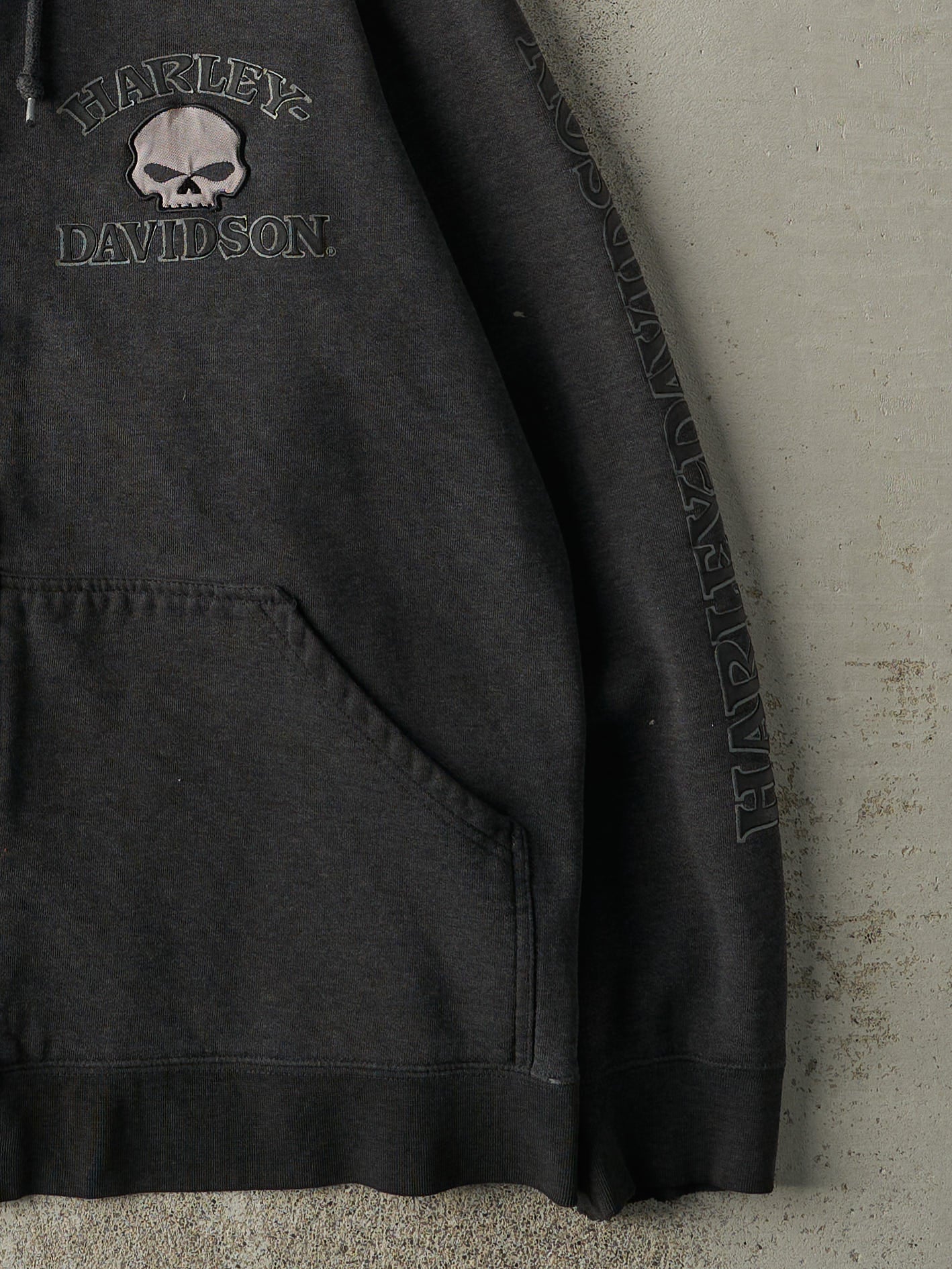 Vintage Y2K Charcoal Grey Embroiderd Harley Davidson Zip Up Hoodie (M/L)
