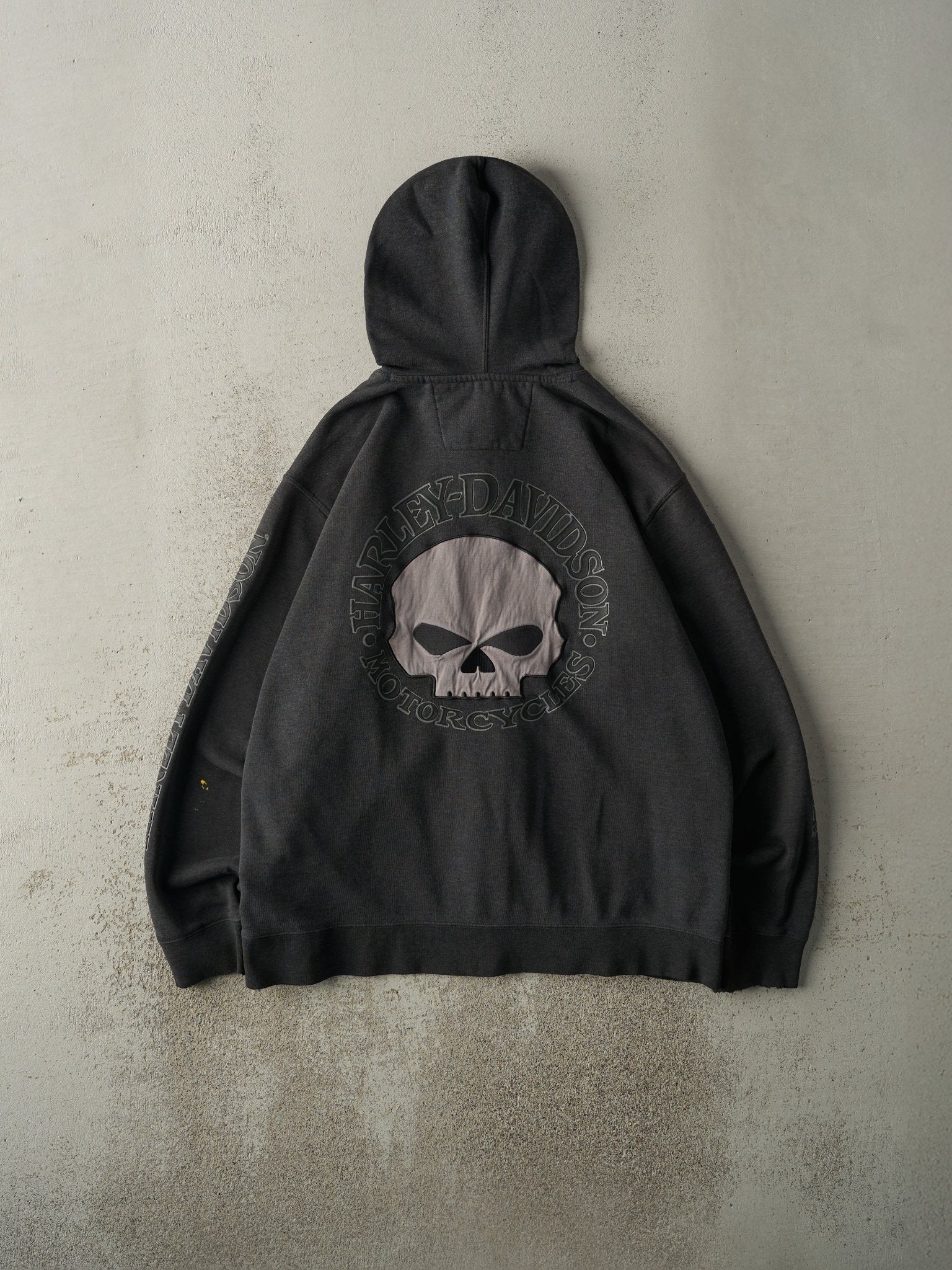 Vintage Y2K Charcoal Grey Embroiderd Harley Davidson Zip Up Hoodie (M/L)