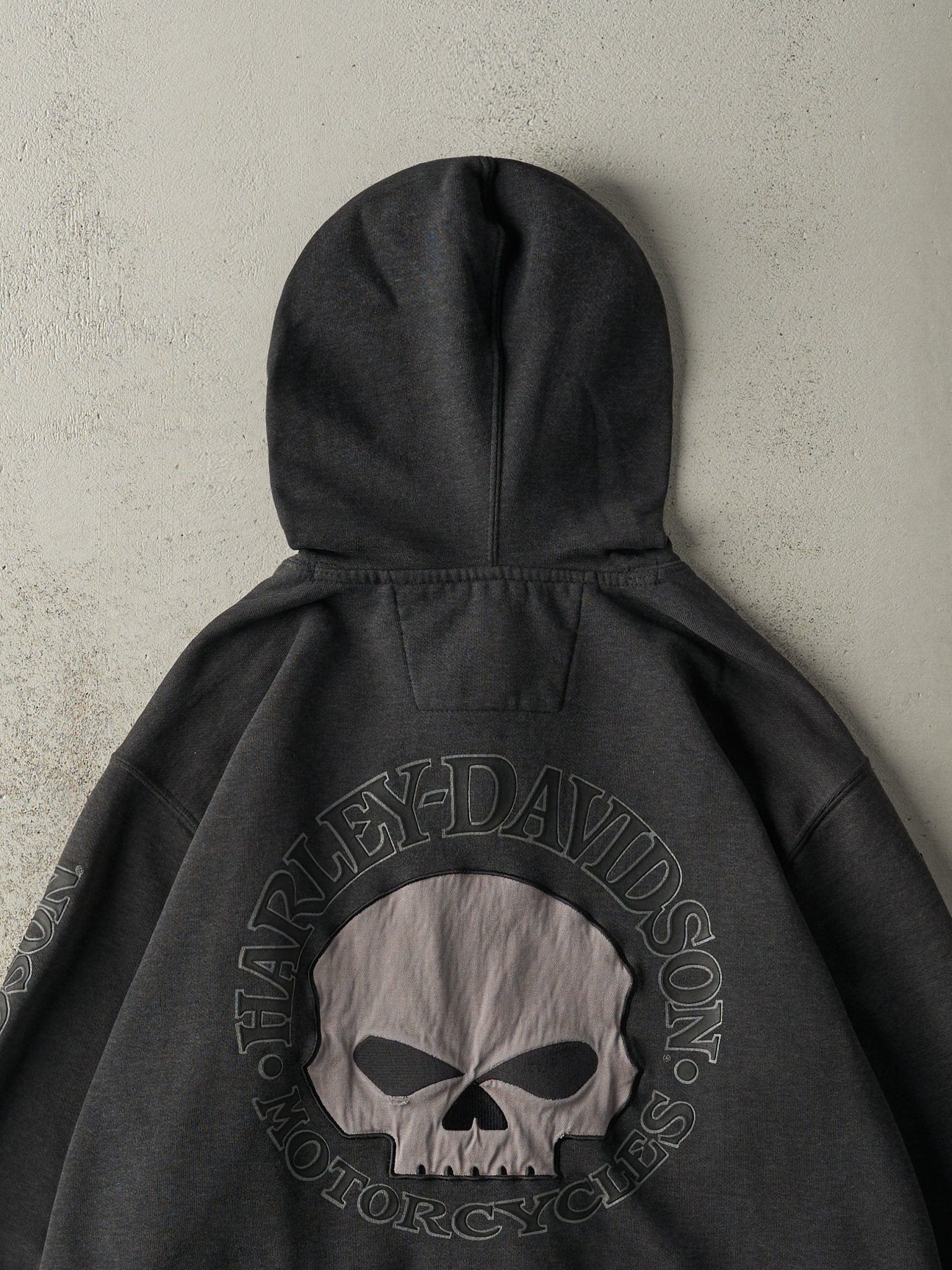 Vintage Y2K Charcoal Grey Embroiderd Harley Davidson Zip Up Hoodie (M/L)