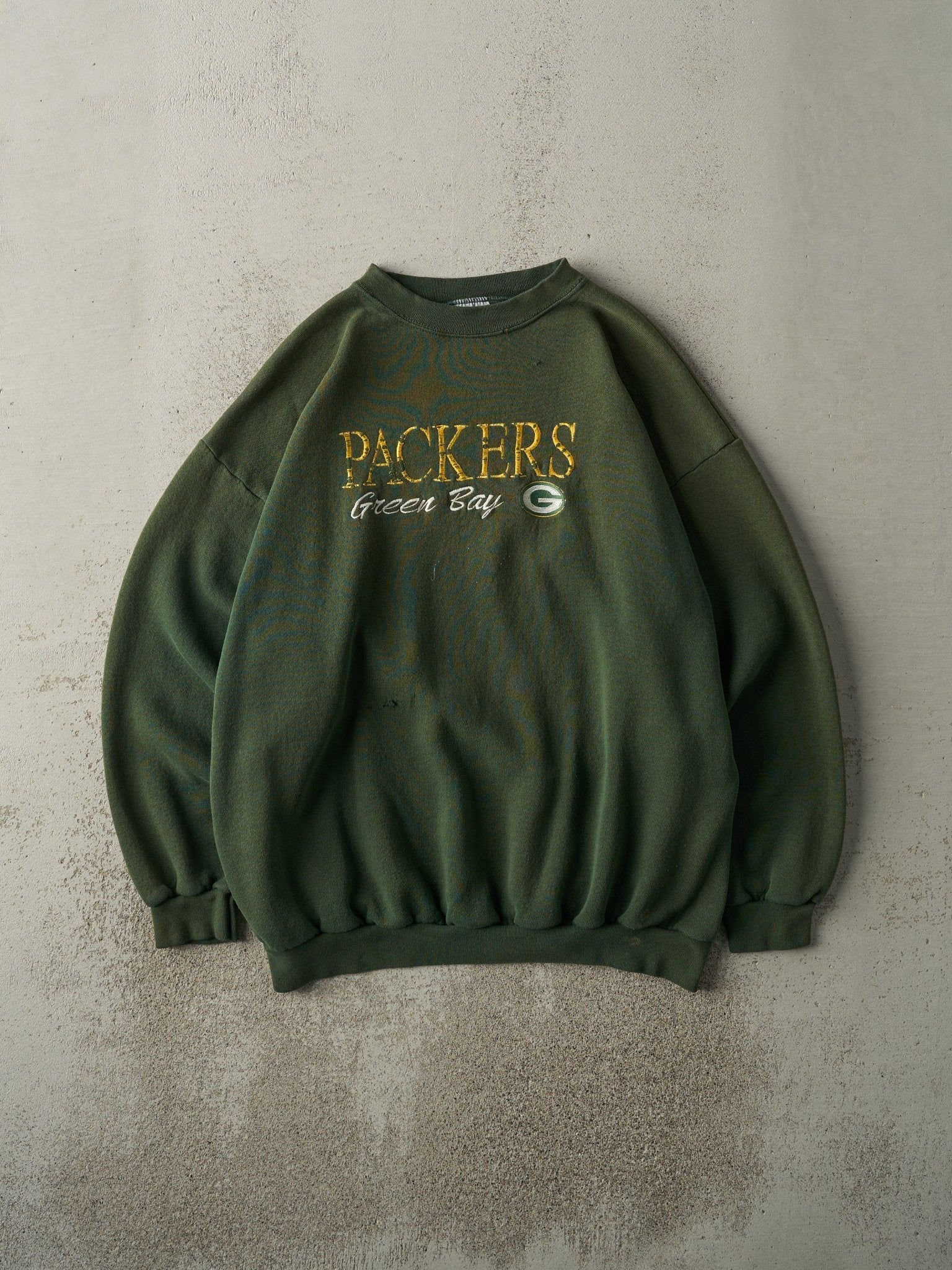 Vintage 90s Green Embroidered Green Bay Packers Crewneck (L)
