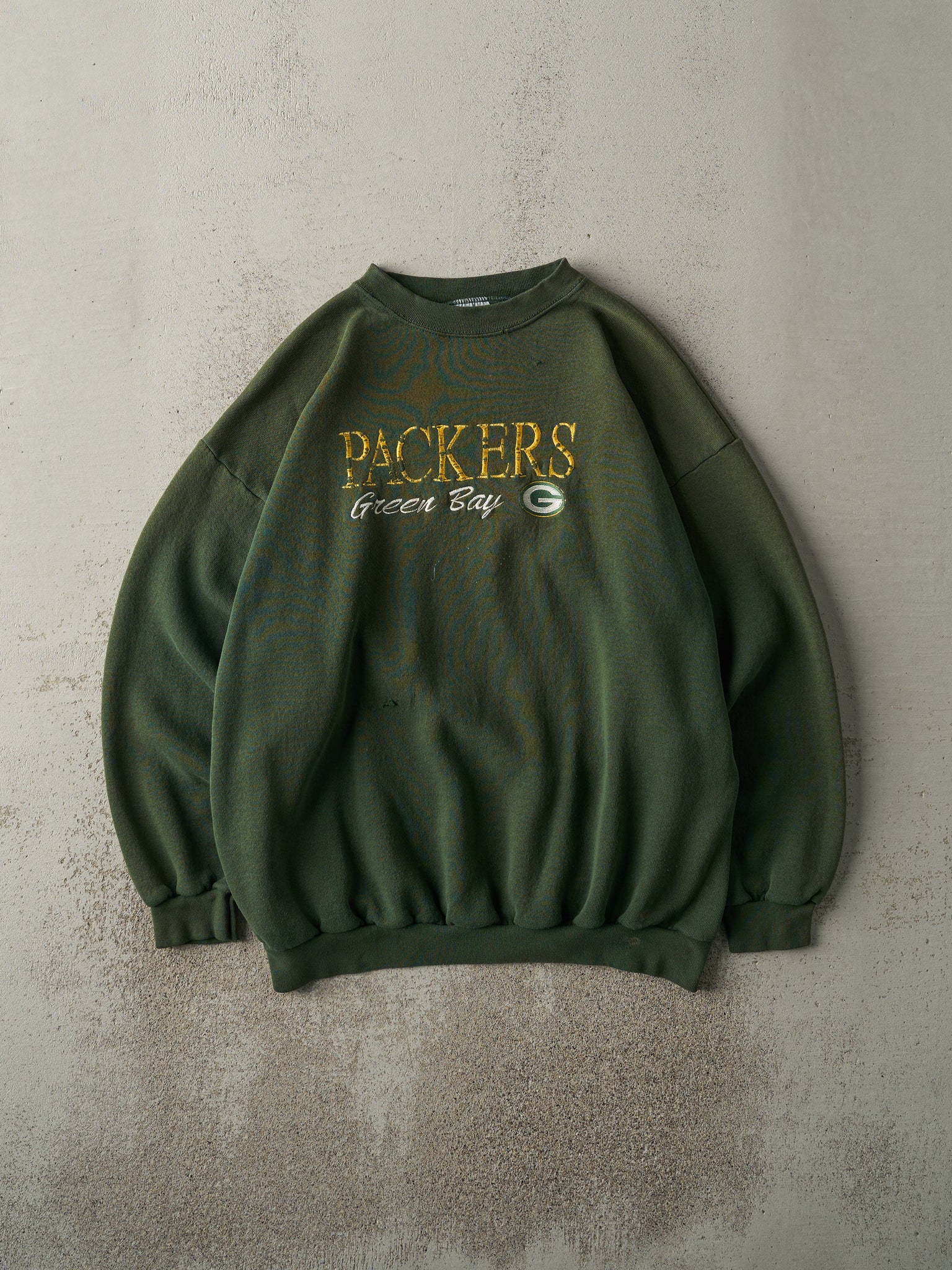 Vintage 90s Green Embroidered Green Bay Packers Crewneck (L)