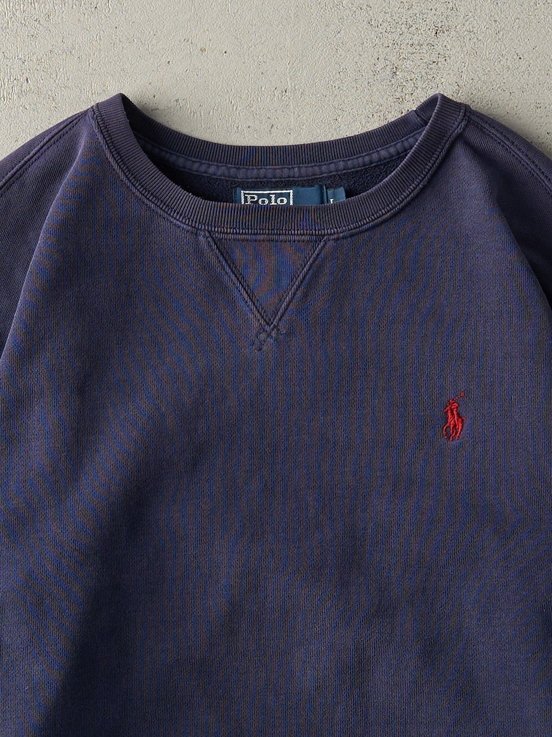 Vintage 90s Navy Blue Embroidered Polo Crewneck (L)