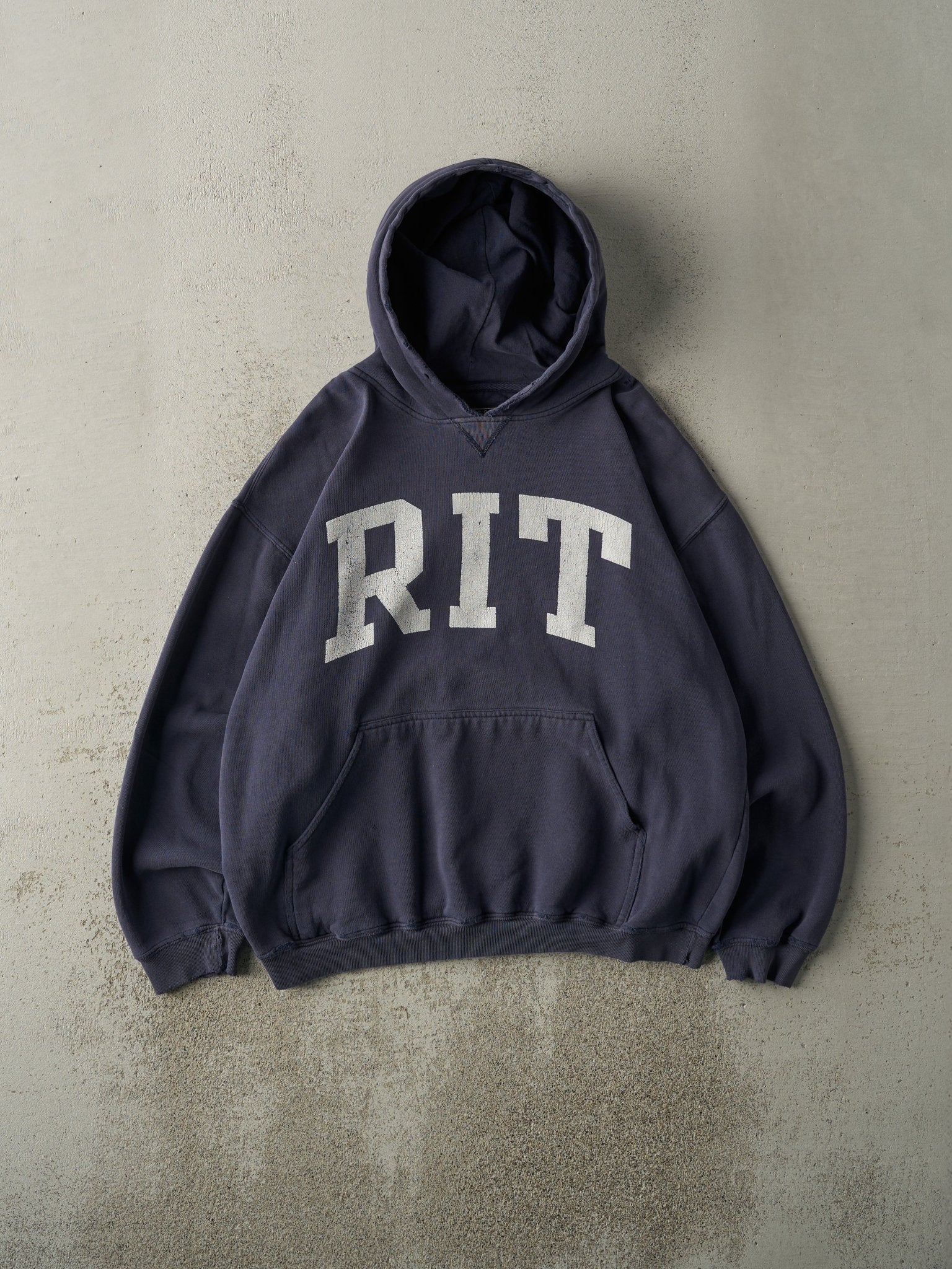 Vintage 90s Navy Blue RIT Boxy Hoodie (L)