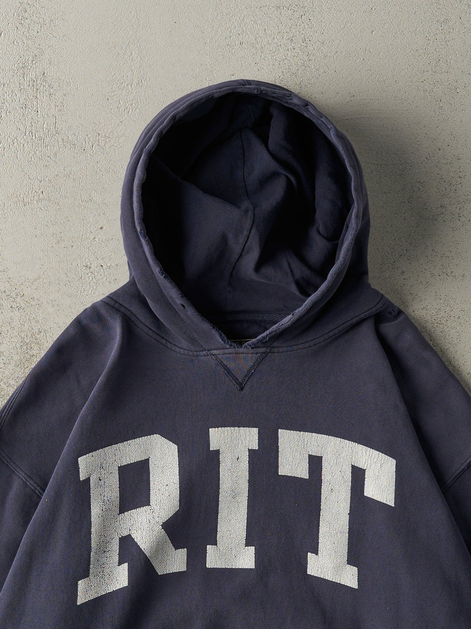 Vintage 90s Navy Blue RIT Boxy Hoodie (L)