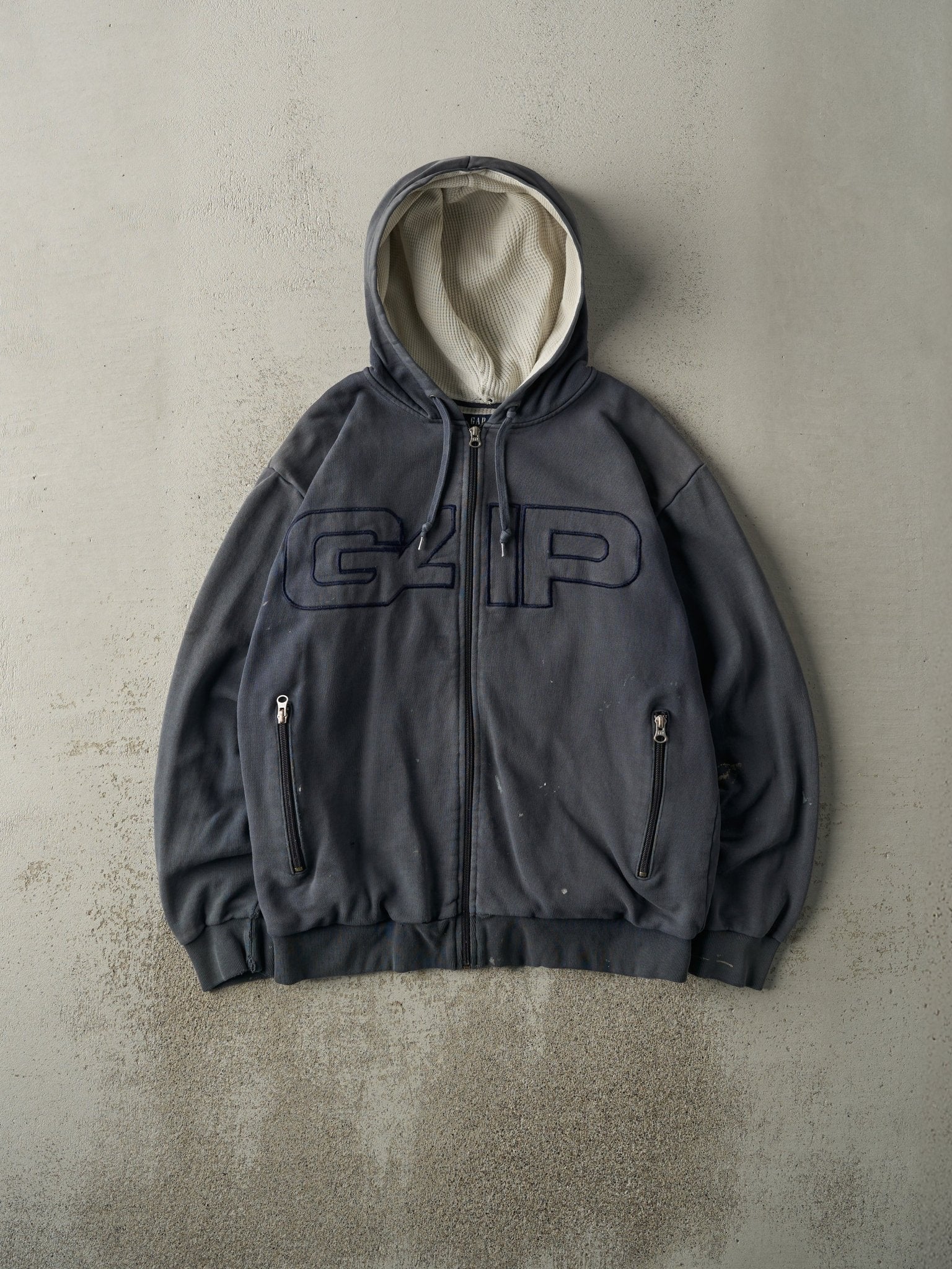 Vintage 90s Sun Faded Navy Gap Thermal Lined Hoodie (M)