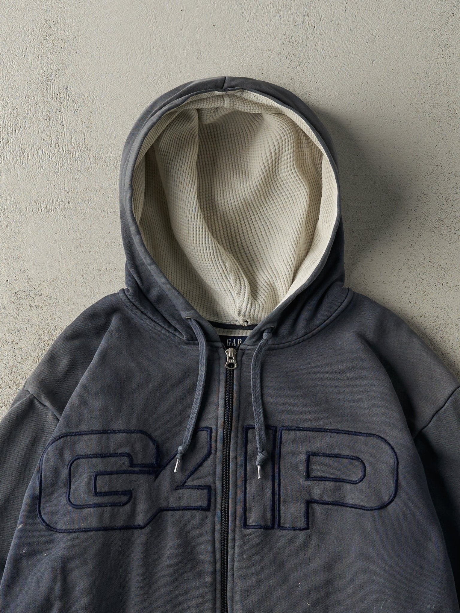 Vintage 90s Sun Faded Navy Gap Thermal Lined Hoodie (M)