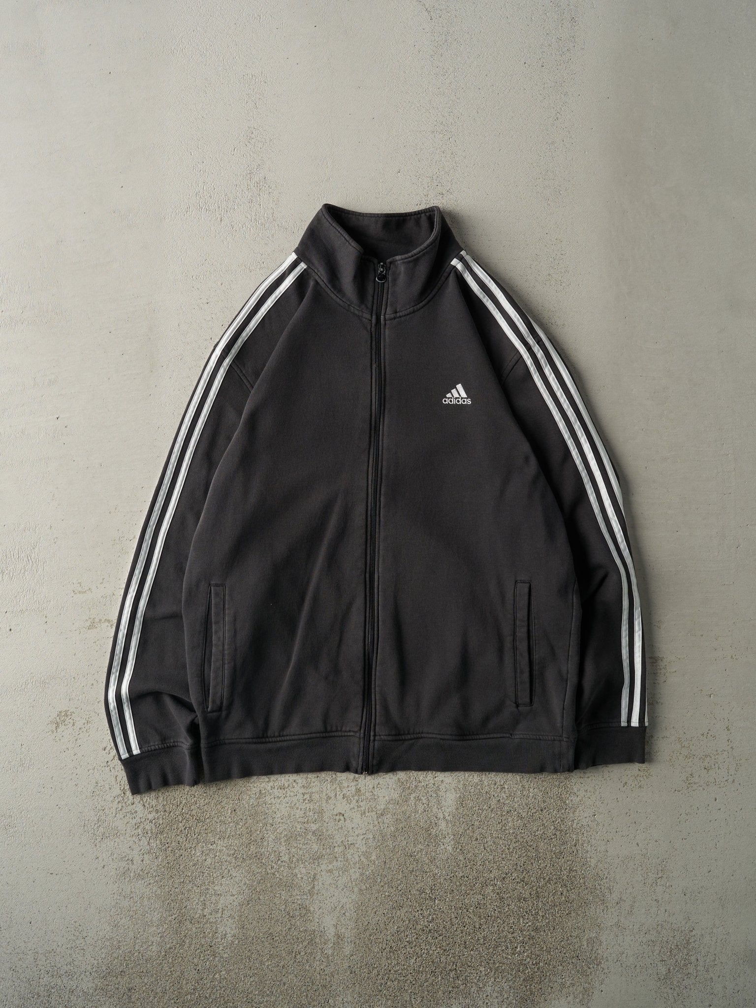 Vintage Y2K Faded Black Embroidered Adidas Zip Up Track Jacket (M)