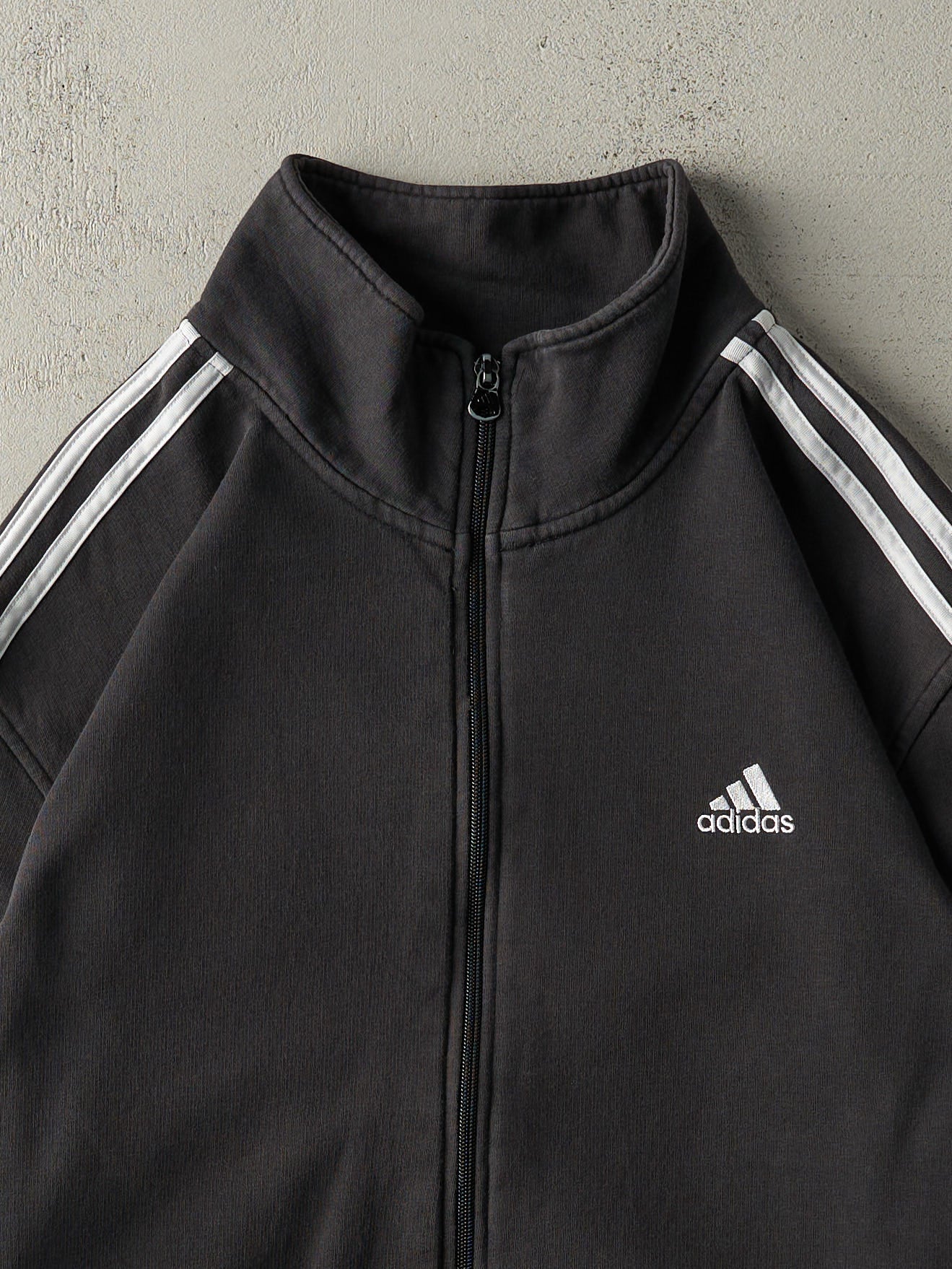 Vintage Y2K Faded Black Embroidered Adidas Zip Up Track Jacket (M)