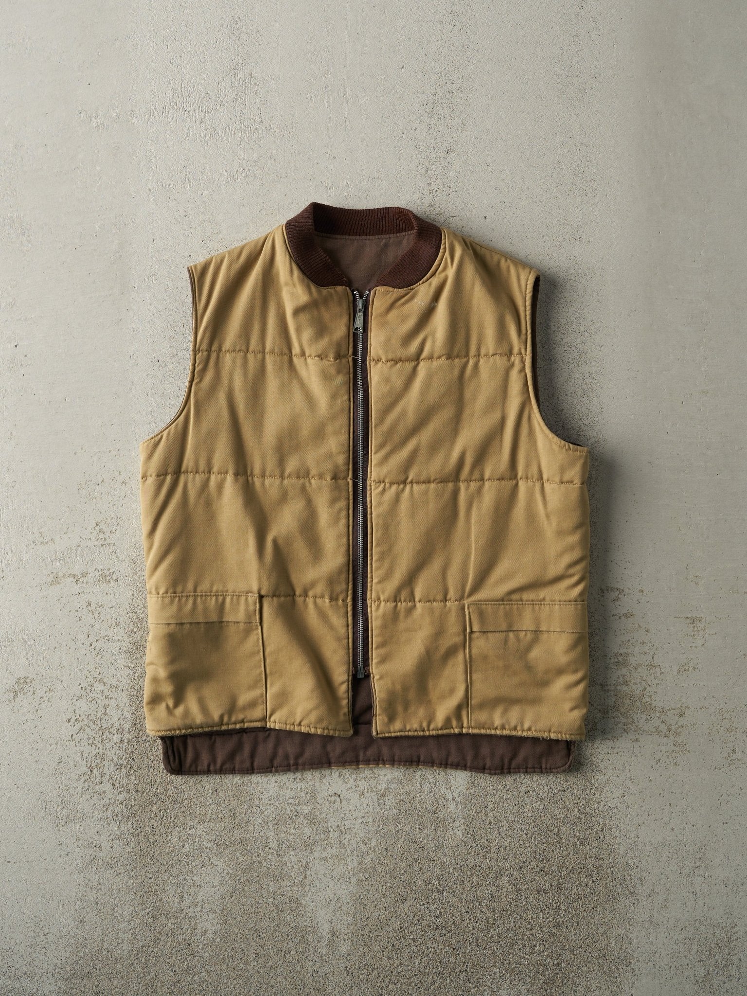 Vintage 70s Beige & Brown Reversible Vest (M)