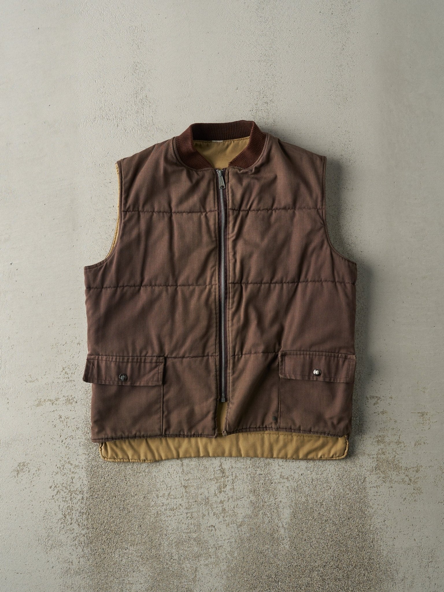 Vintage 70s Beige & Brown Reversible Vest (M)