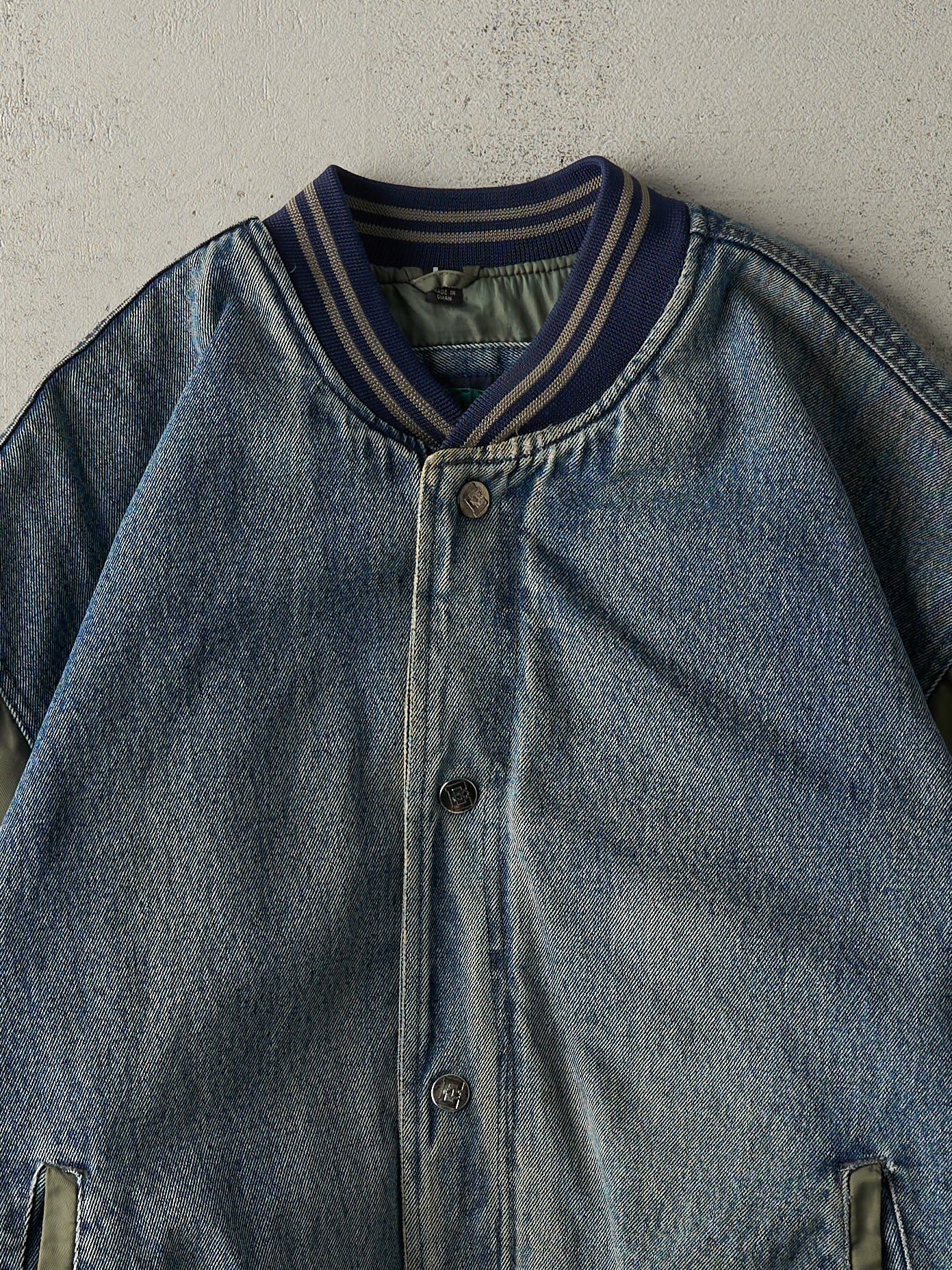 Vintage 90s Blue & Green Denim Bomber Jacket (L)