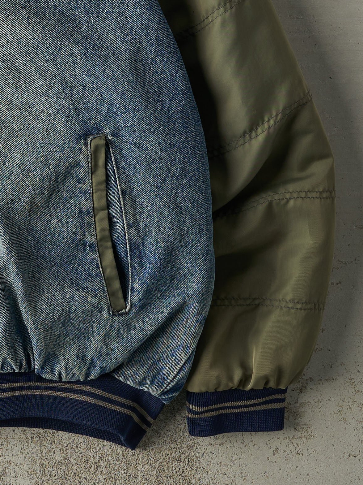Vintage 90s Blue & Green Denim Bomber Jacket (L)