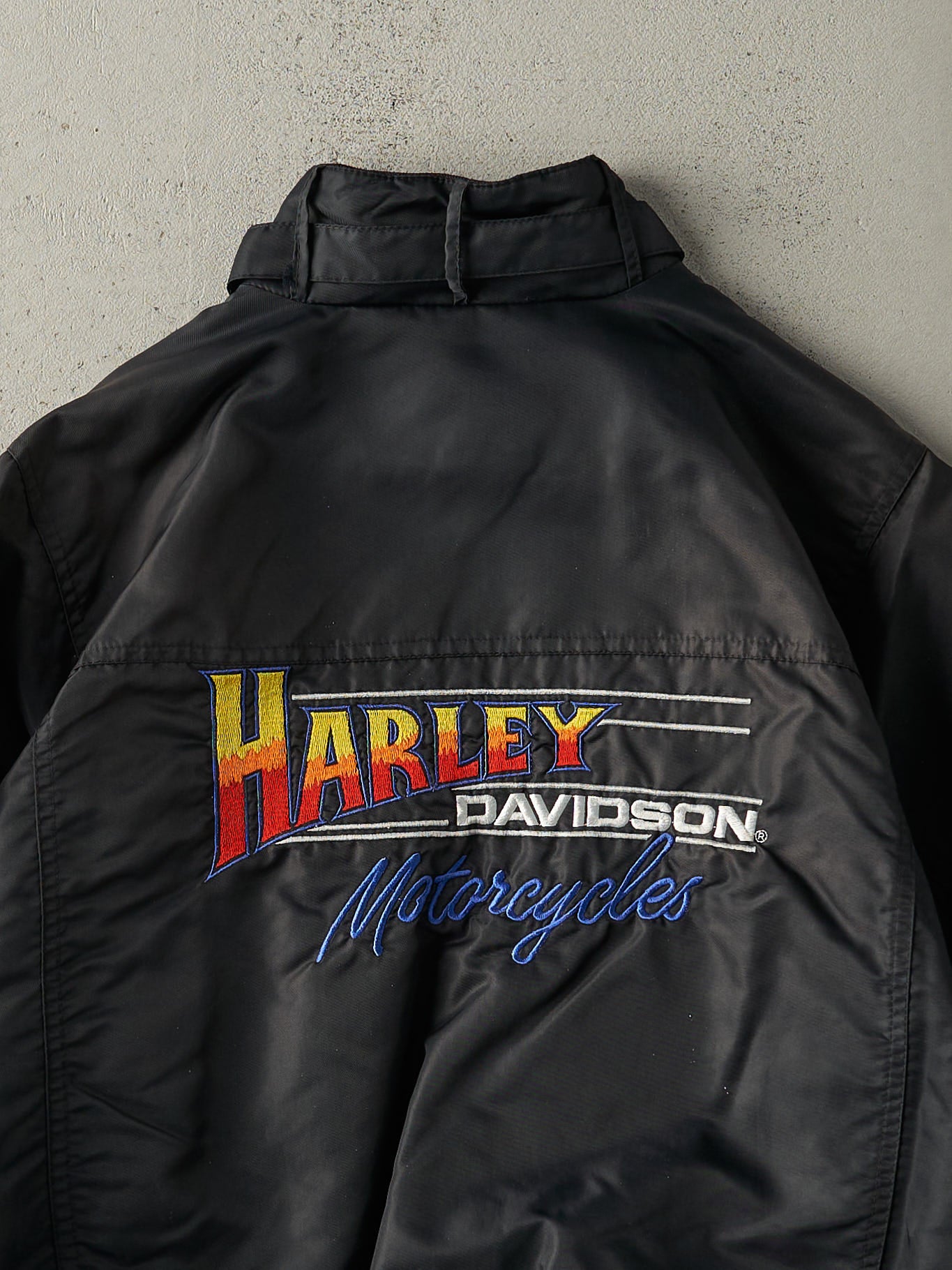 Vintage 80s Black Acton Vale Harley Davidson Lightweight Bomber Jacket (M)