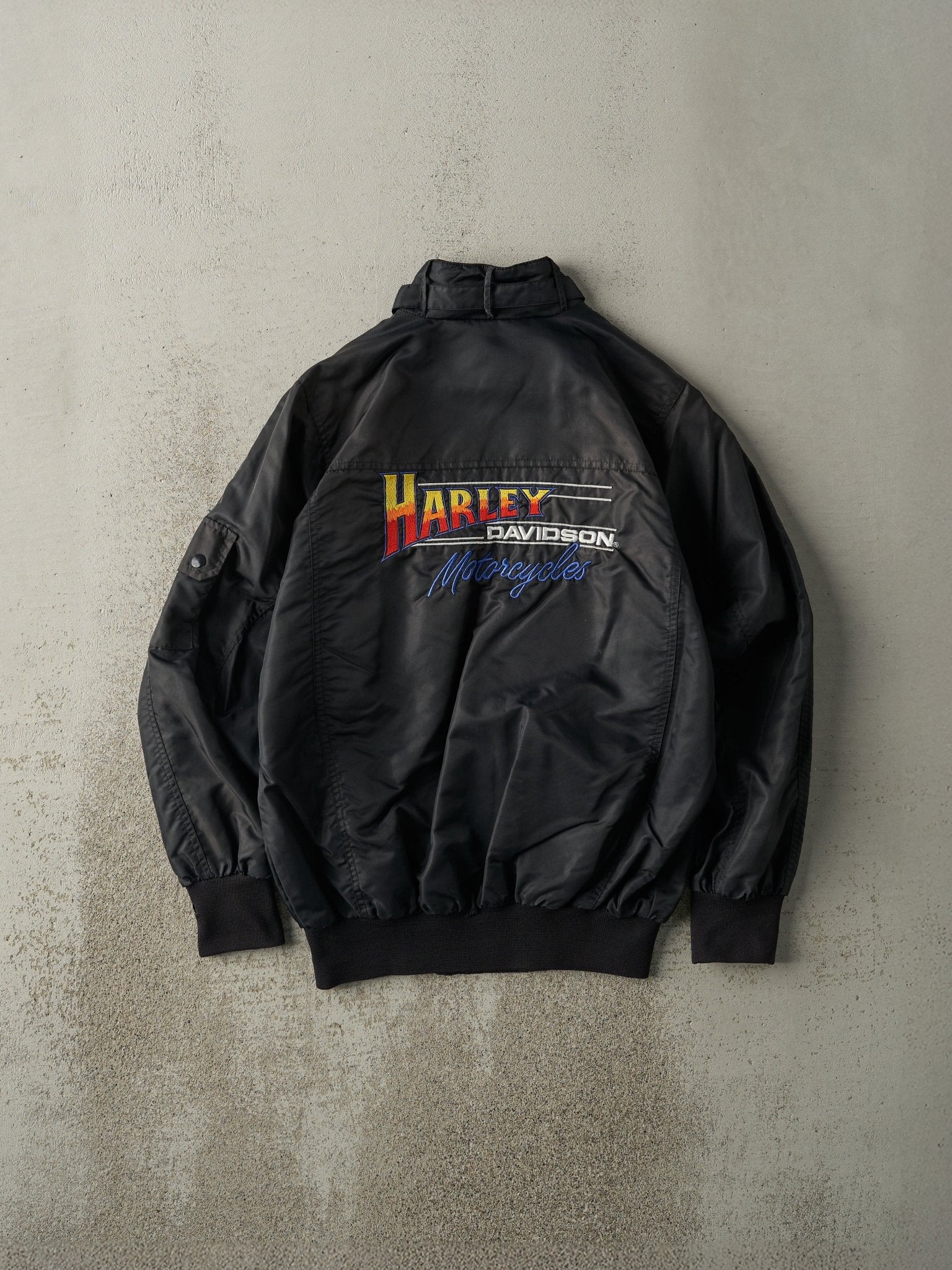 Vintage 80s Black Acton Vale Harley Davidson Lightweight Bomber