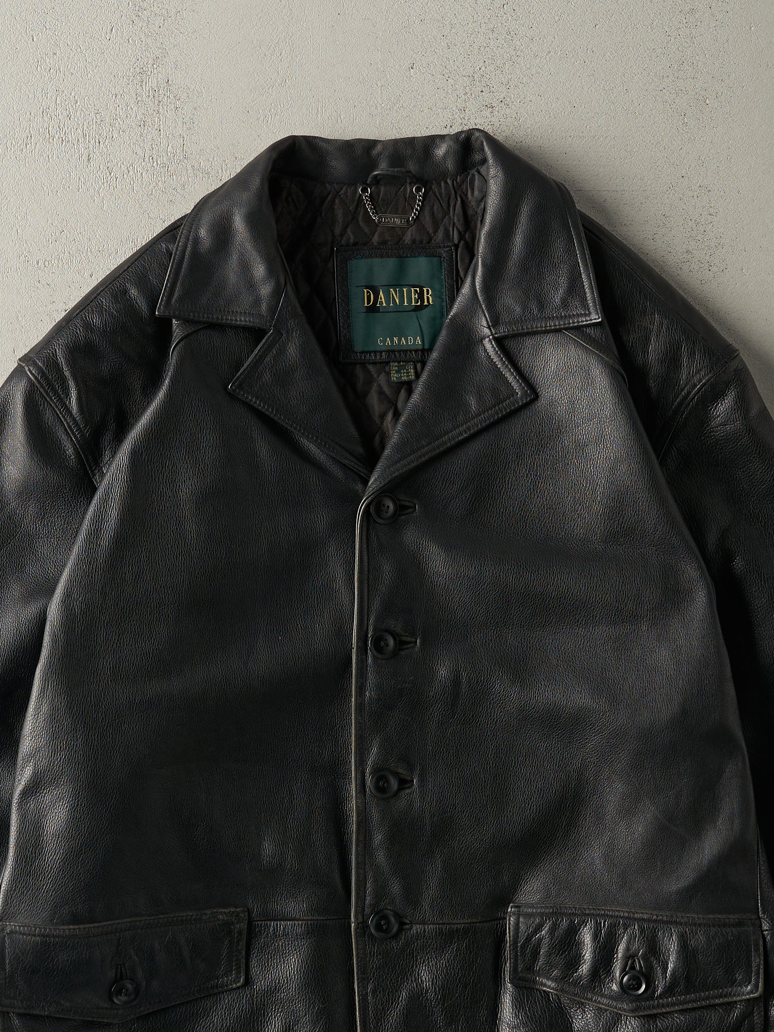 Vintage 90s Black Danier Leather Trench Jacket (L/XL)