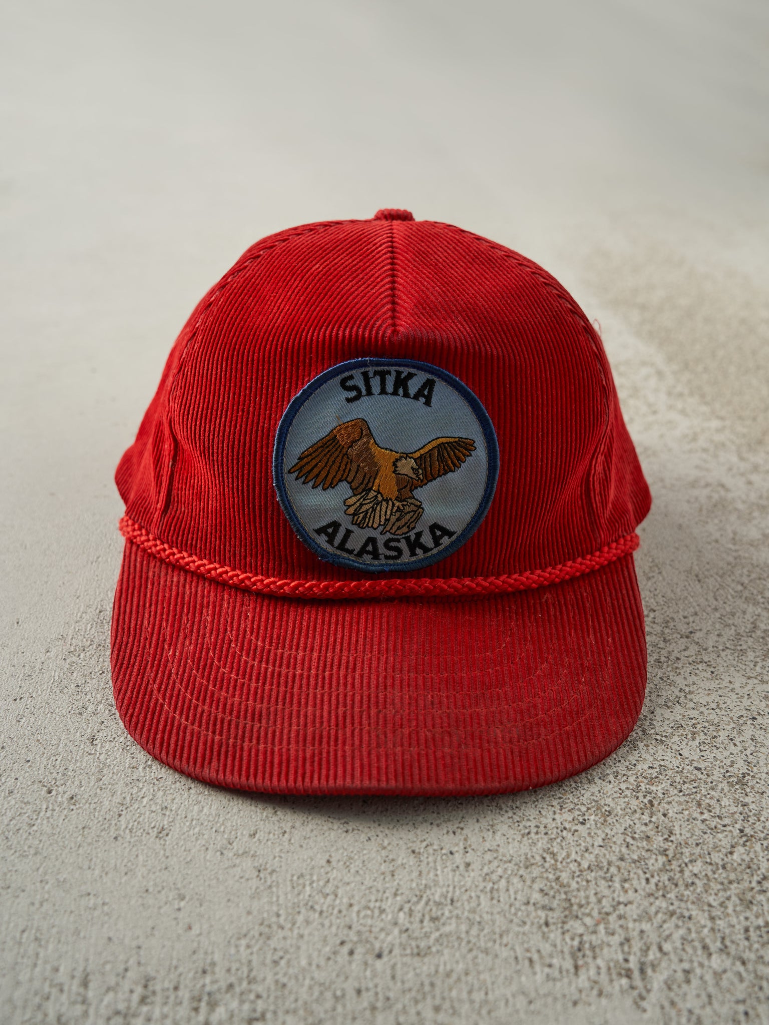 Vintage 80s Red Sitka Alaska Corduroy Snapback