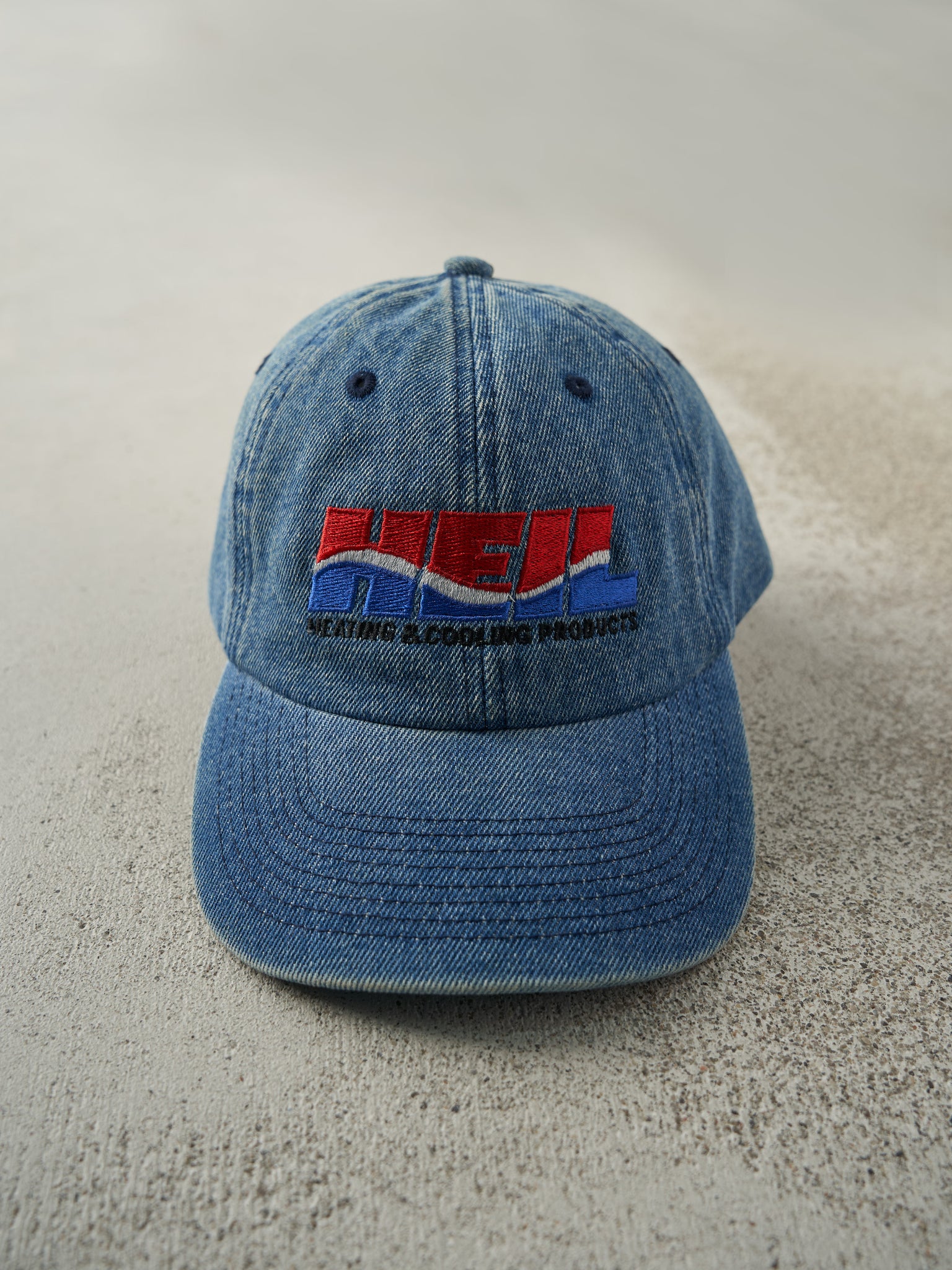 Vintage 90s Mid Wash Embroidered Heil Heating and Cooling Denim Strap Back