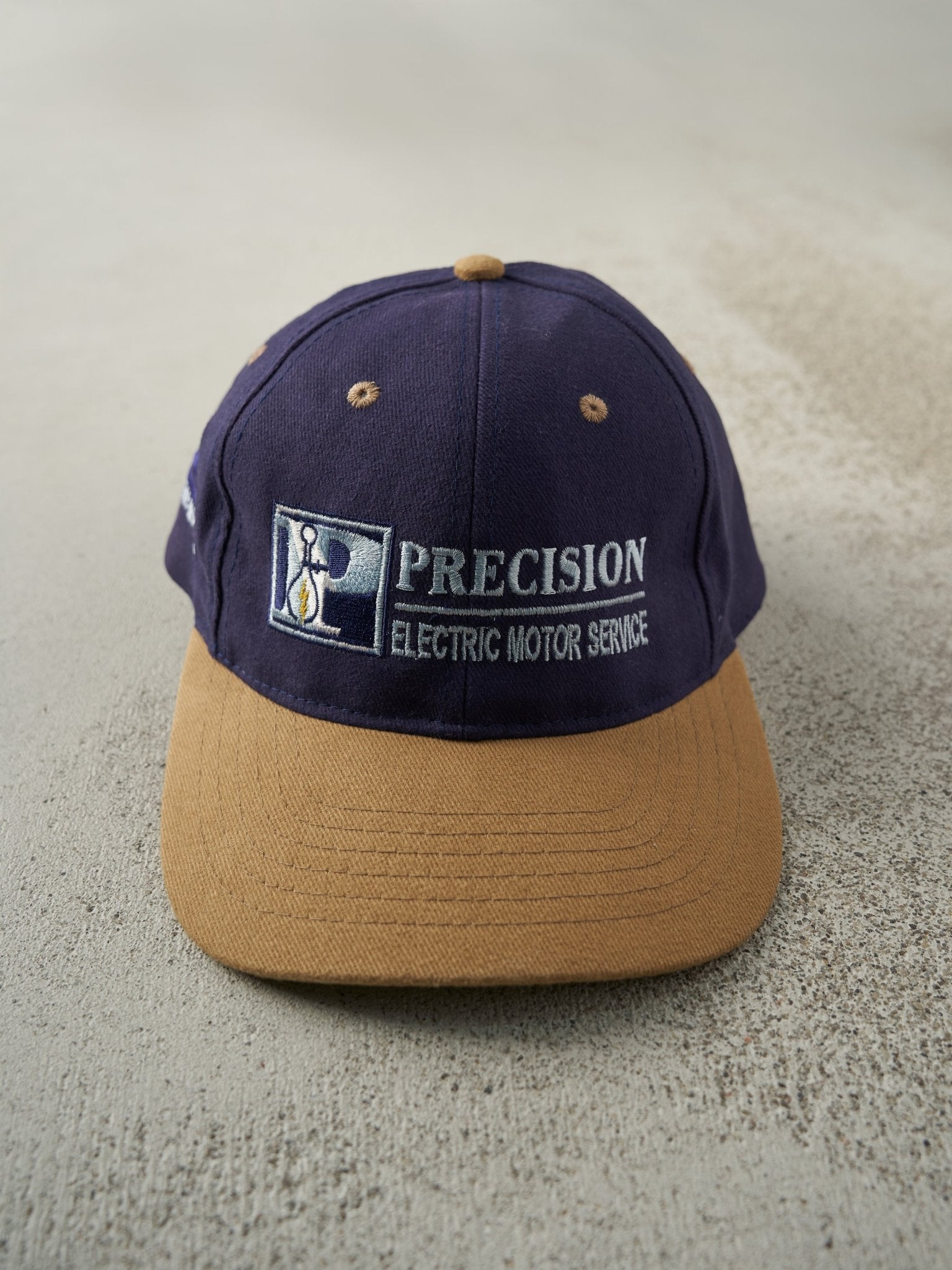 Vintage 90s Navy & Beige Embroidered Precision Strapback Hat