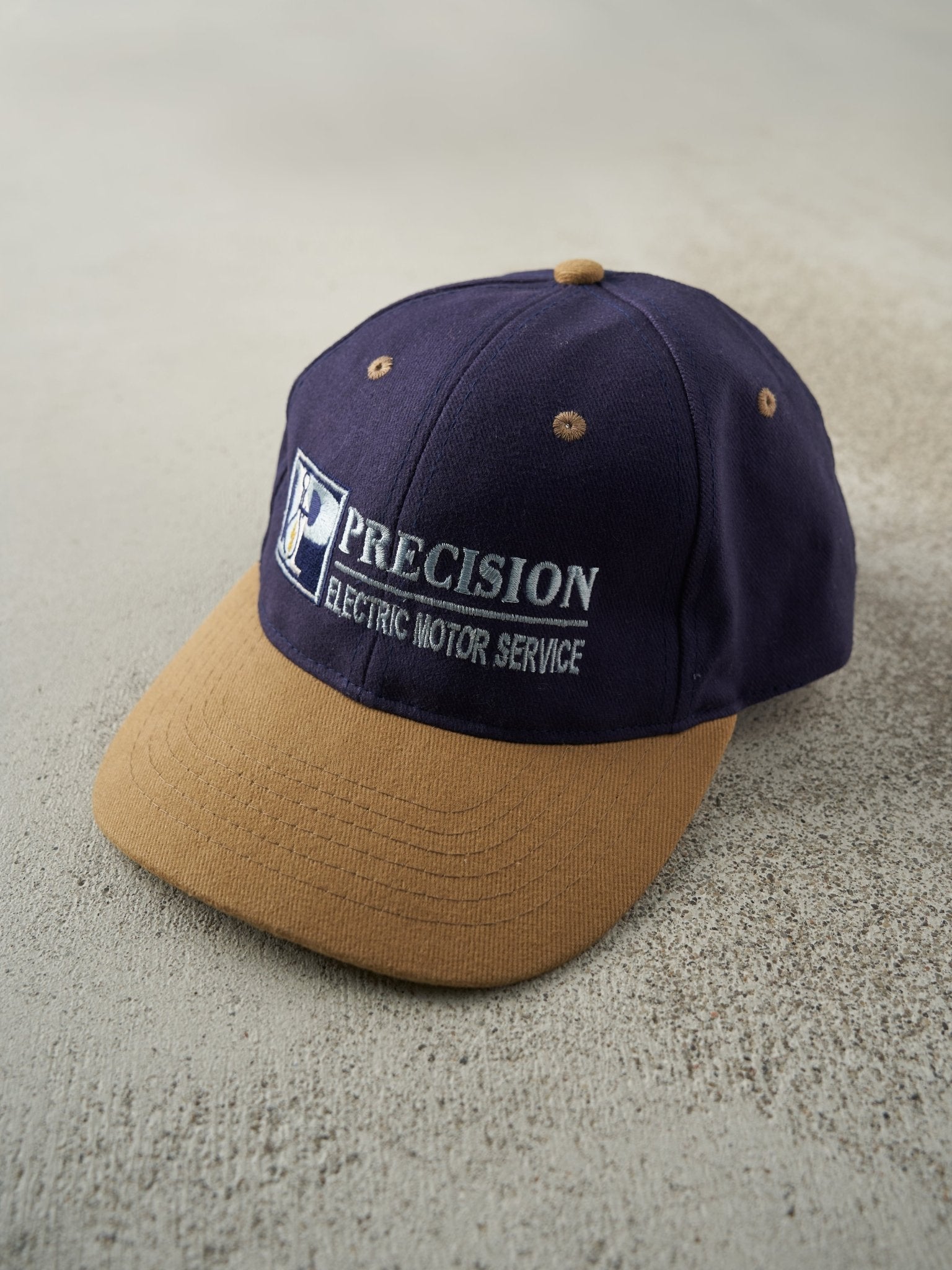 Vintage 90s Navy & Beige Embroidered Precision Strapback Hat