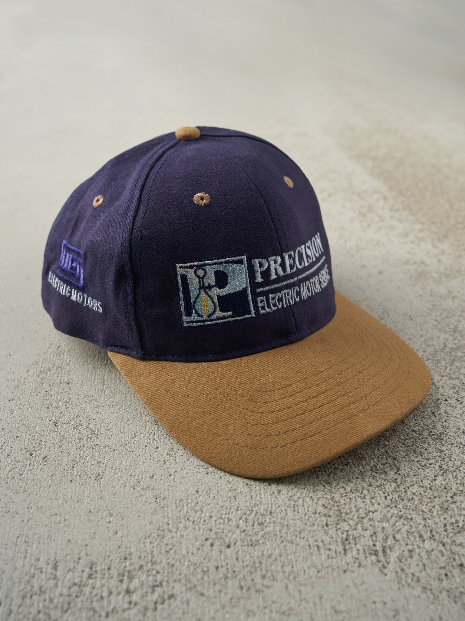 Vintage 90s Navy & Beige Embroidered Precision Strapback Hat