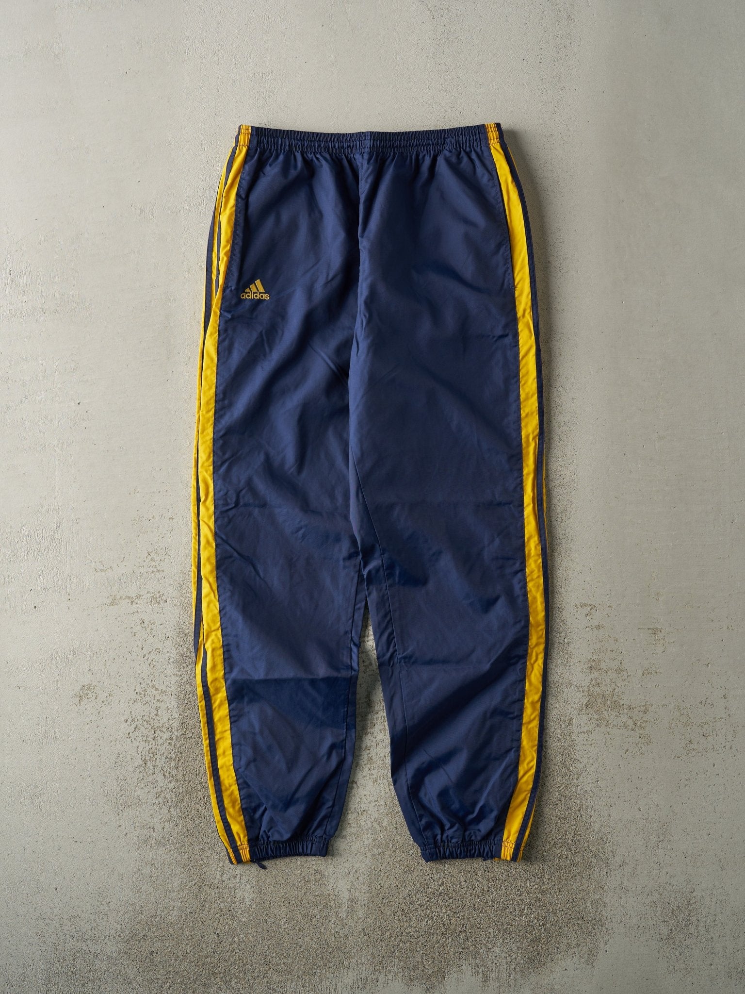 Vintage 90s Navy & Yellow Embroidered Adidas Windbreaker Pants (33x31.5)