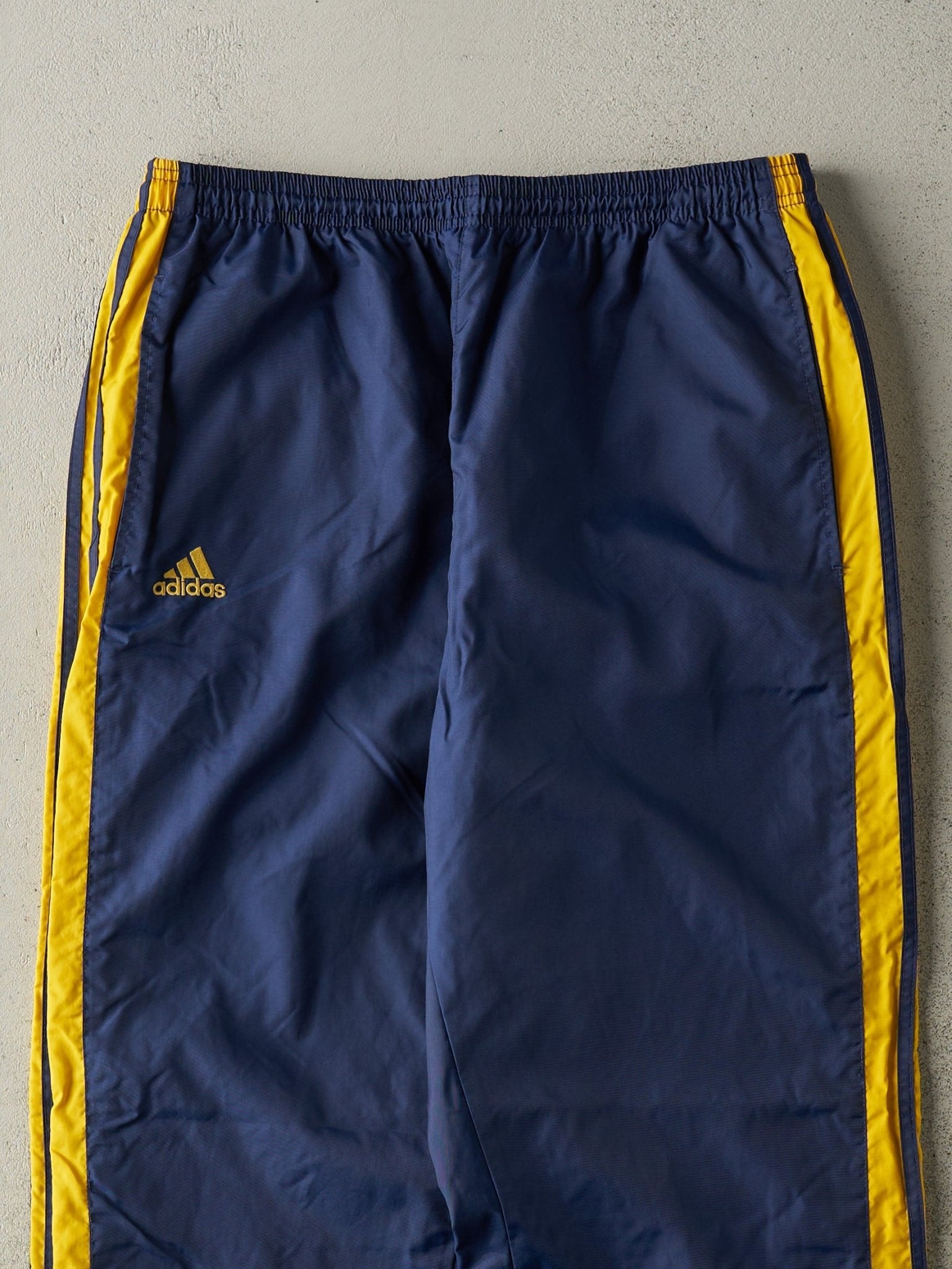 Vintage 90s Navy & Yellow Embroidered Adidas Windbreaker Pants (33x31.5)
