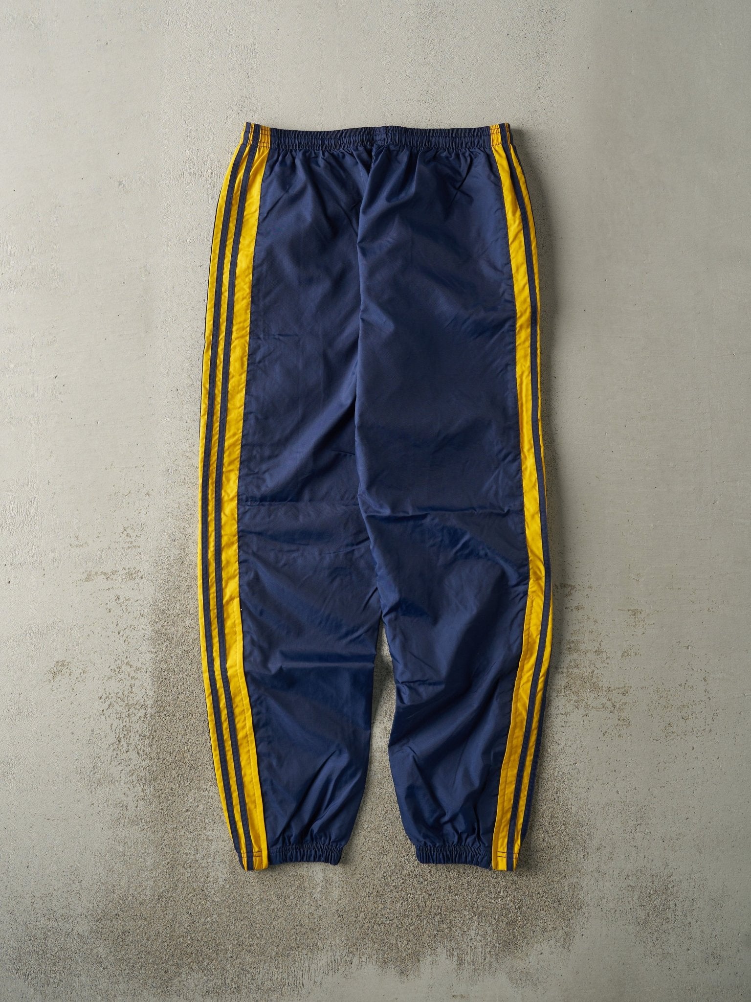 Vintage 90s Navy & Yellow Embroidered Adidas Windbreaker Pants (33x31.5)