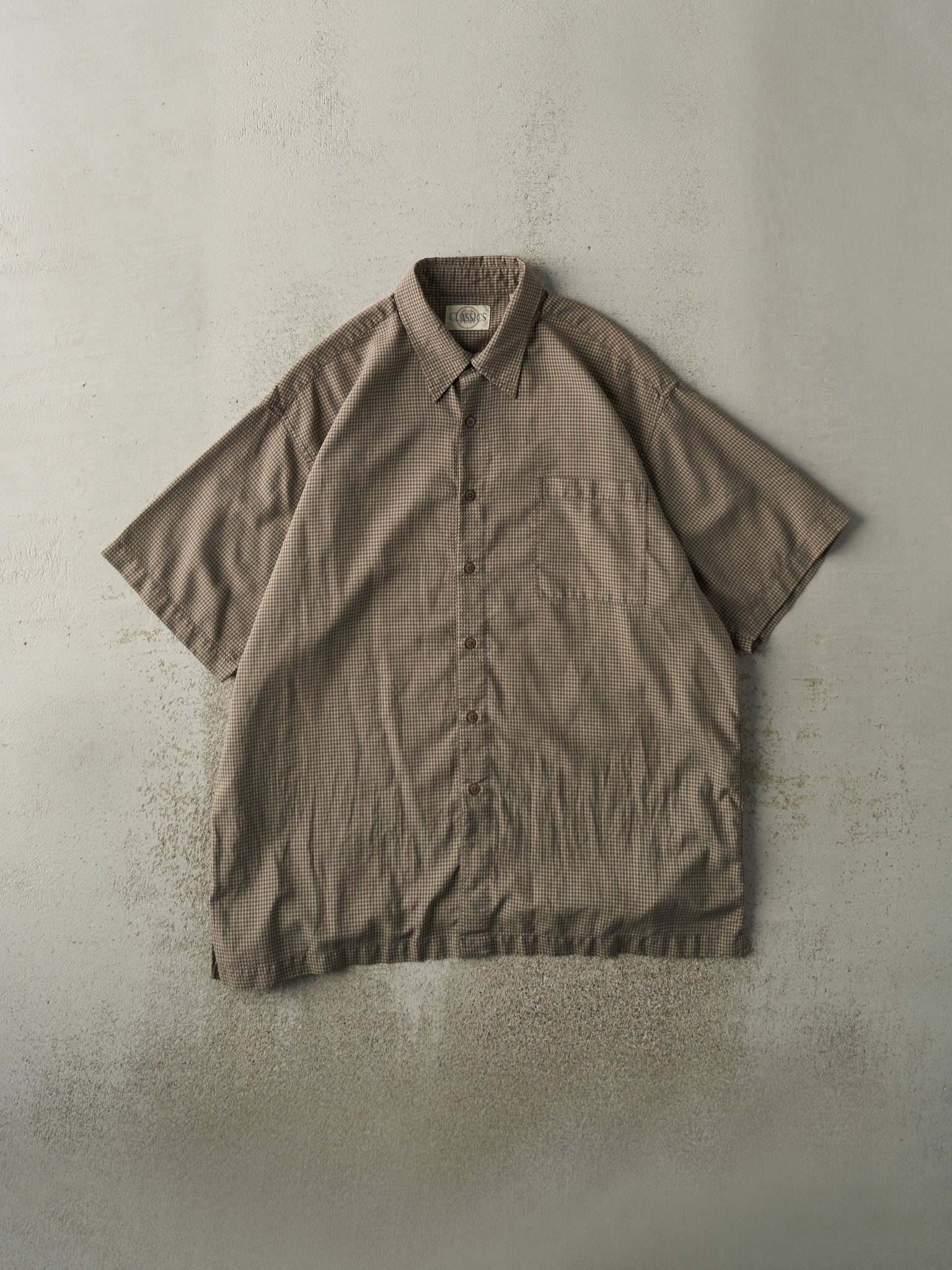 Vintage Y2K Brown R&R Short Sleeve Button Up (L/XL)