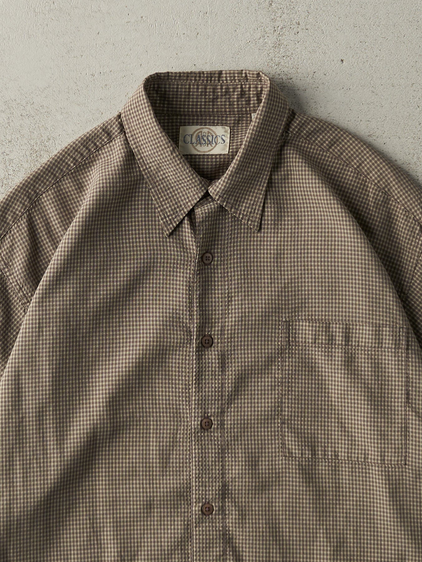 Vintage Y2K Brown R&R Short Sleeve Button Up (L/XL)