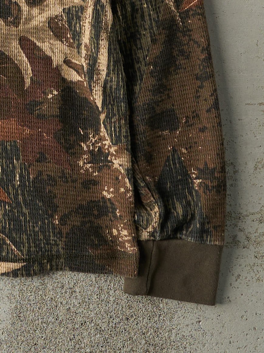 Vintage Y2K Camo Quarter Button Thermal Long Sleeve (M)