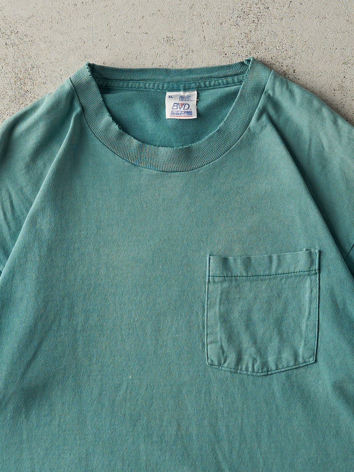 Vintage 90s Sun Faded Teal Blank Pocket Single Stitch Tee (M/L)
