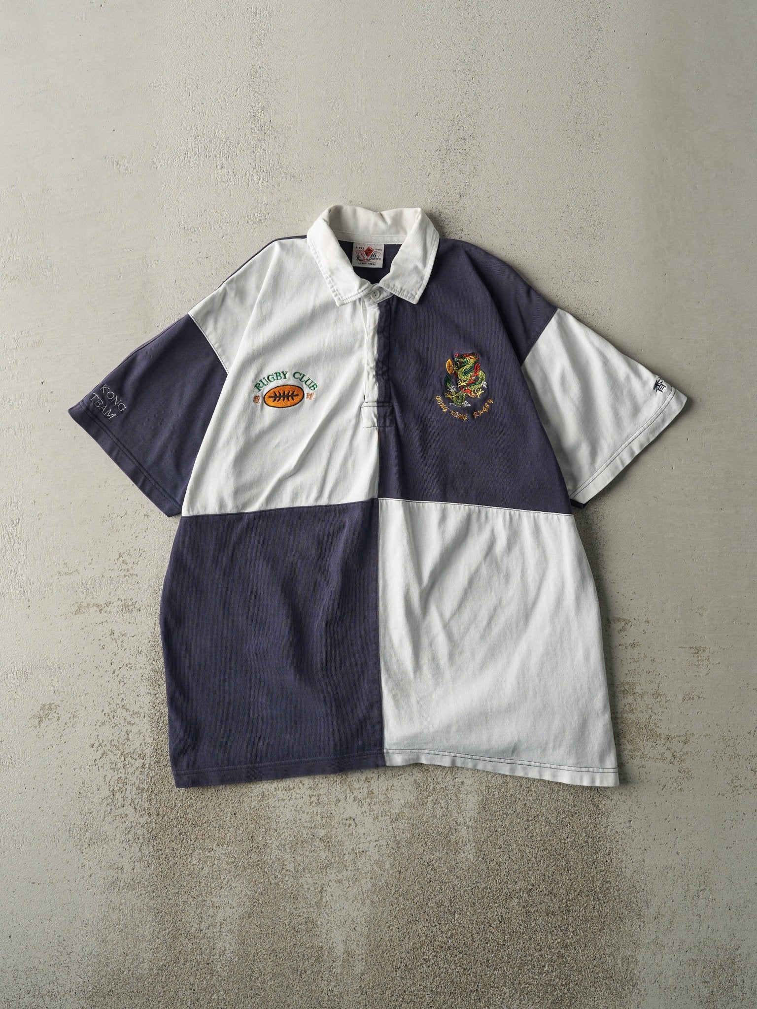 Vintage 90s Navy Blue & White Hong Kong Rugby Shirt (M/L)