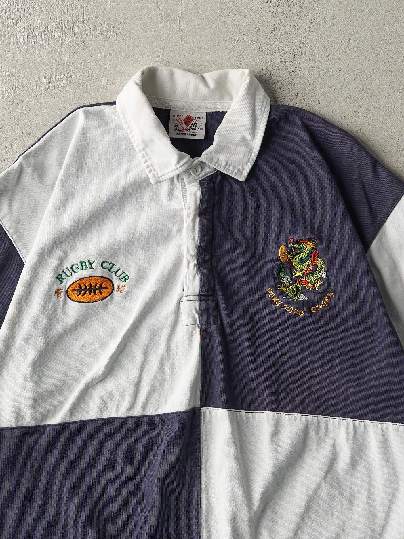 Vintage 90s Navy Blue & White Hong Kong Rugby Shirt (M/L)