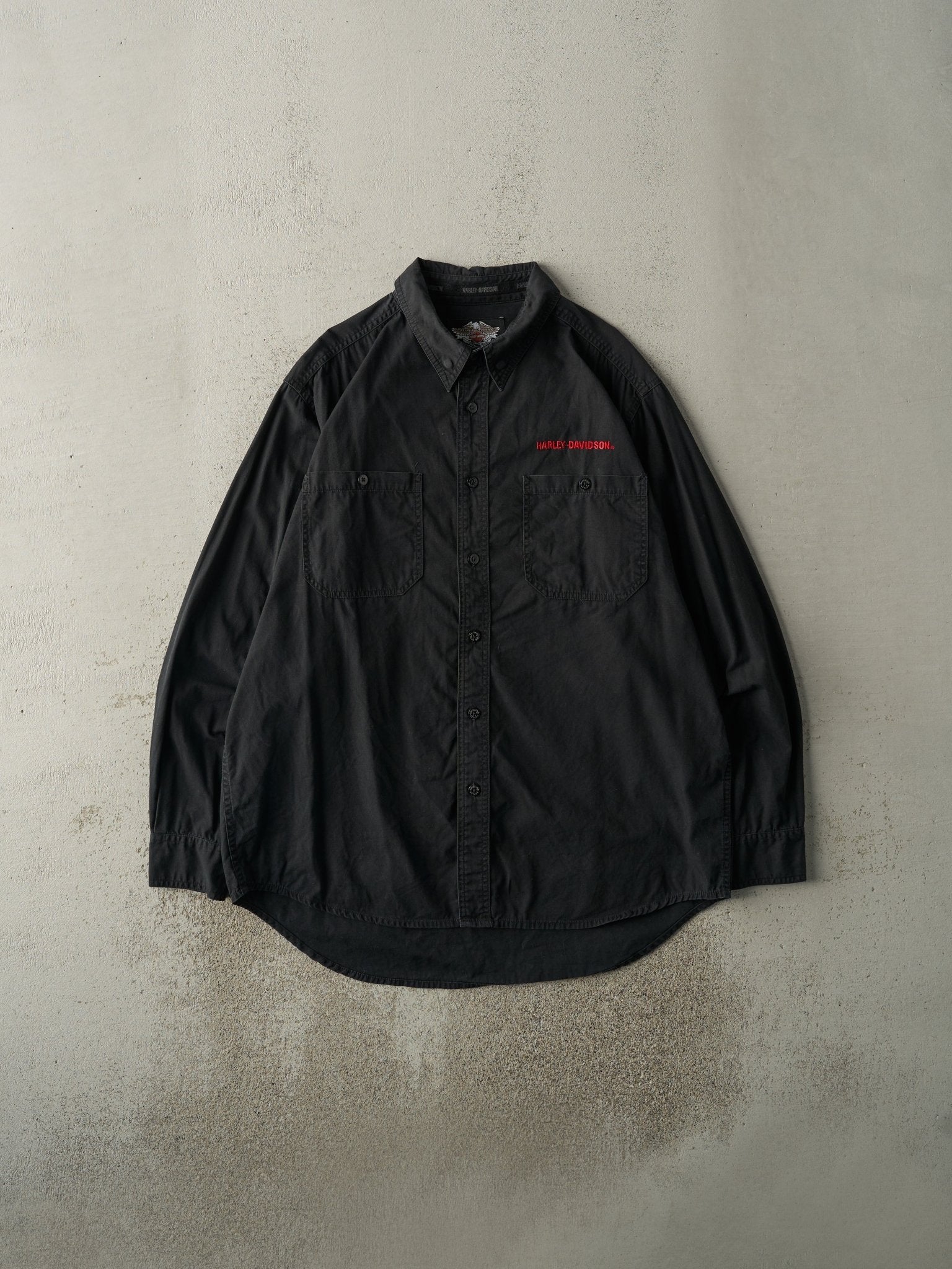 Vintage Y2K Black Harley Davidson Embroidered Button Up (L)