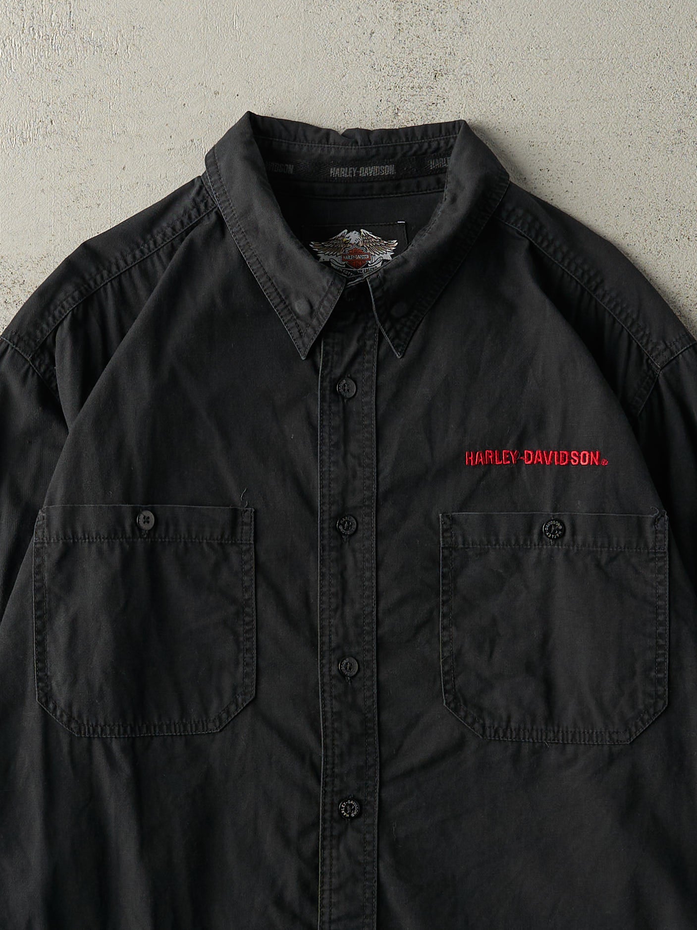 Vintage Y2K Black Harley Davidson Embroidered Button Up (L)