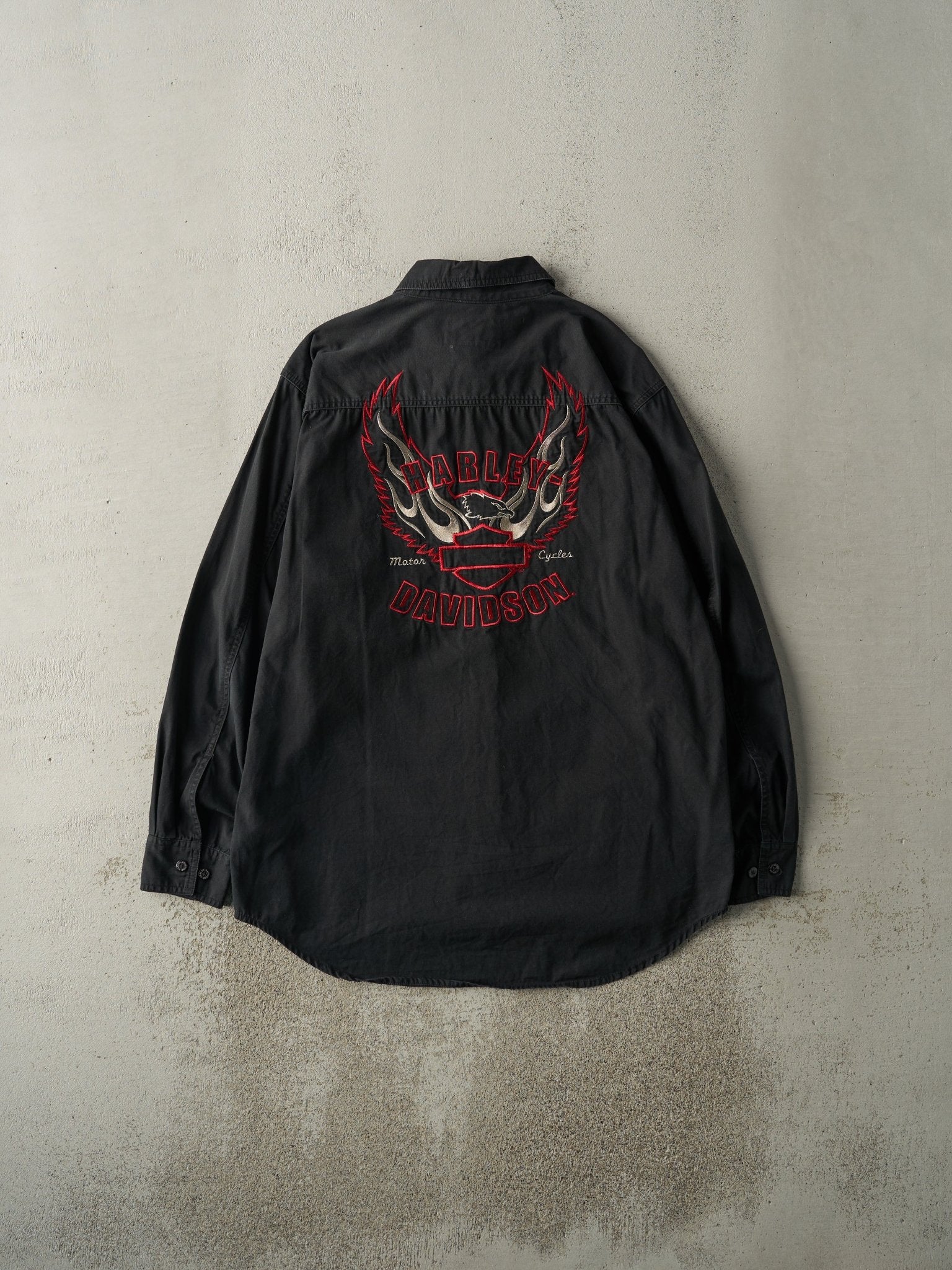 Vintage Y2K Black Harley Davidson Embroidered Button Up (L)
