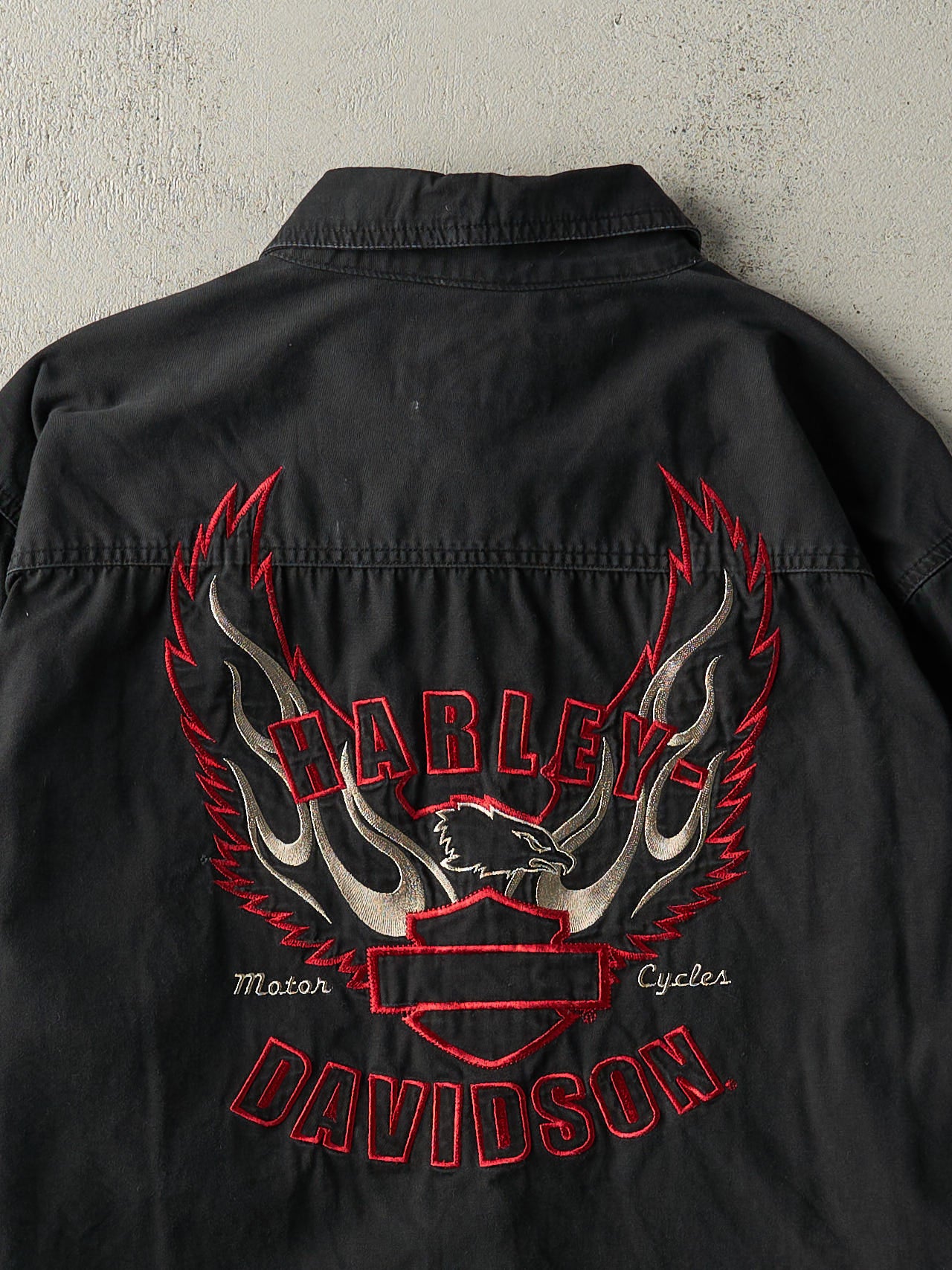 Vintage Y2K Black Harley Davidson Embroidered Button Up (L)