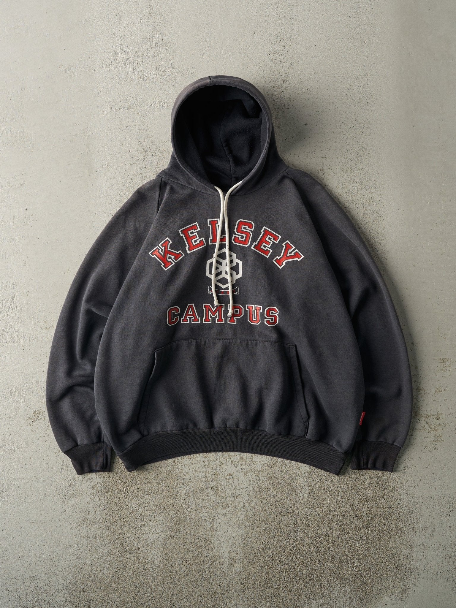 Vintage 90s Charcoal Grey Kelsey Campus Hoodie (L)