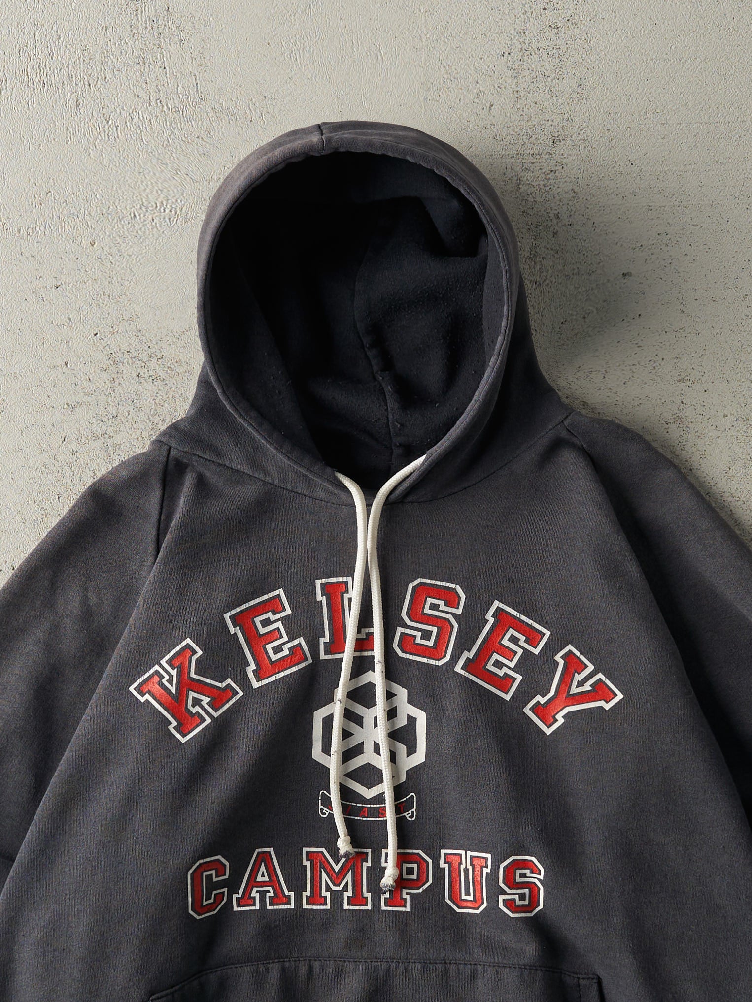 Vintage 90s Charcoal Grey Kelsey Campus Hoodie (L)