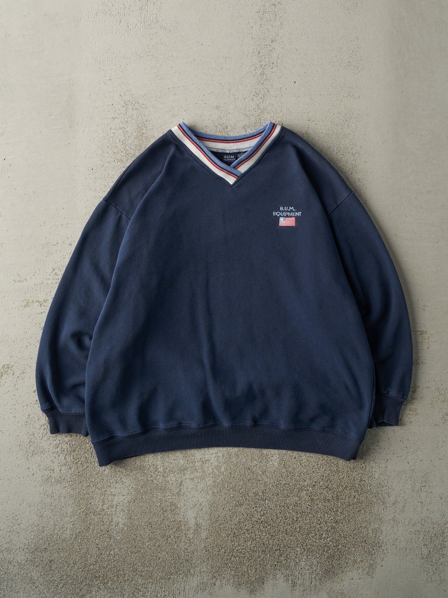 Vintage Y2K Navy Blue BUM Equipment V Neck Sweatshirt (M/L)