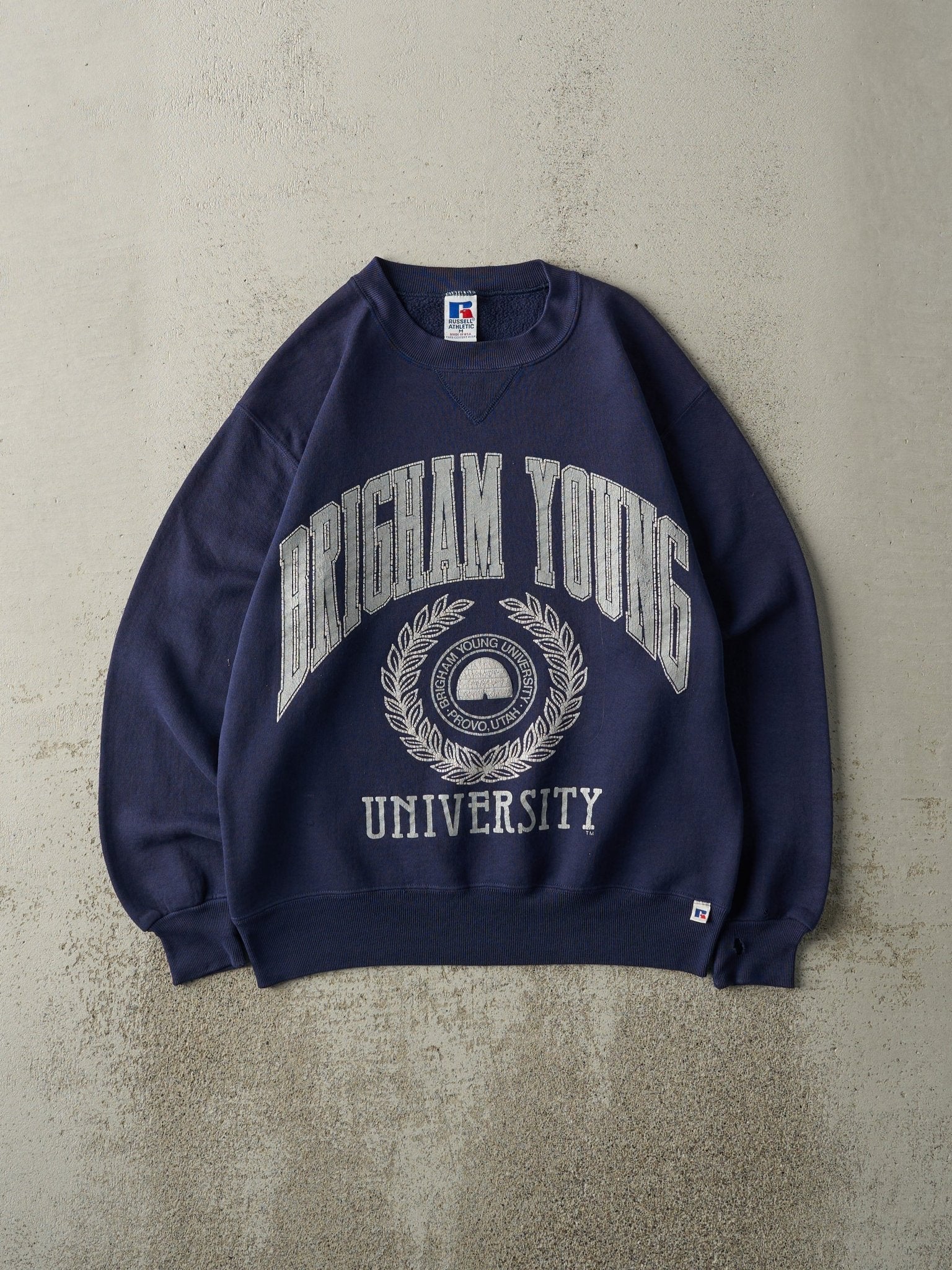 Vintage 90s Navy Blue Brigham Young University Russell Athletic Crewneck (M)
