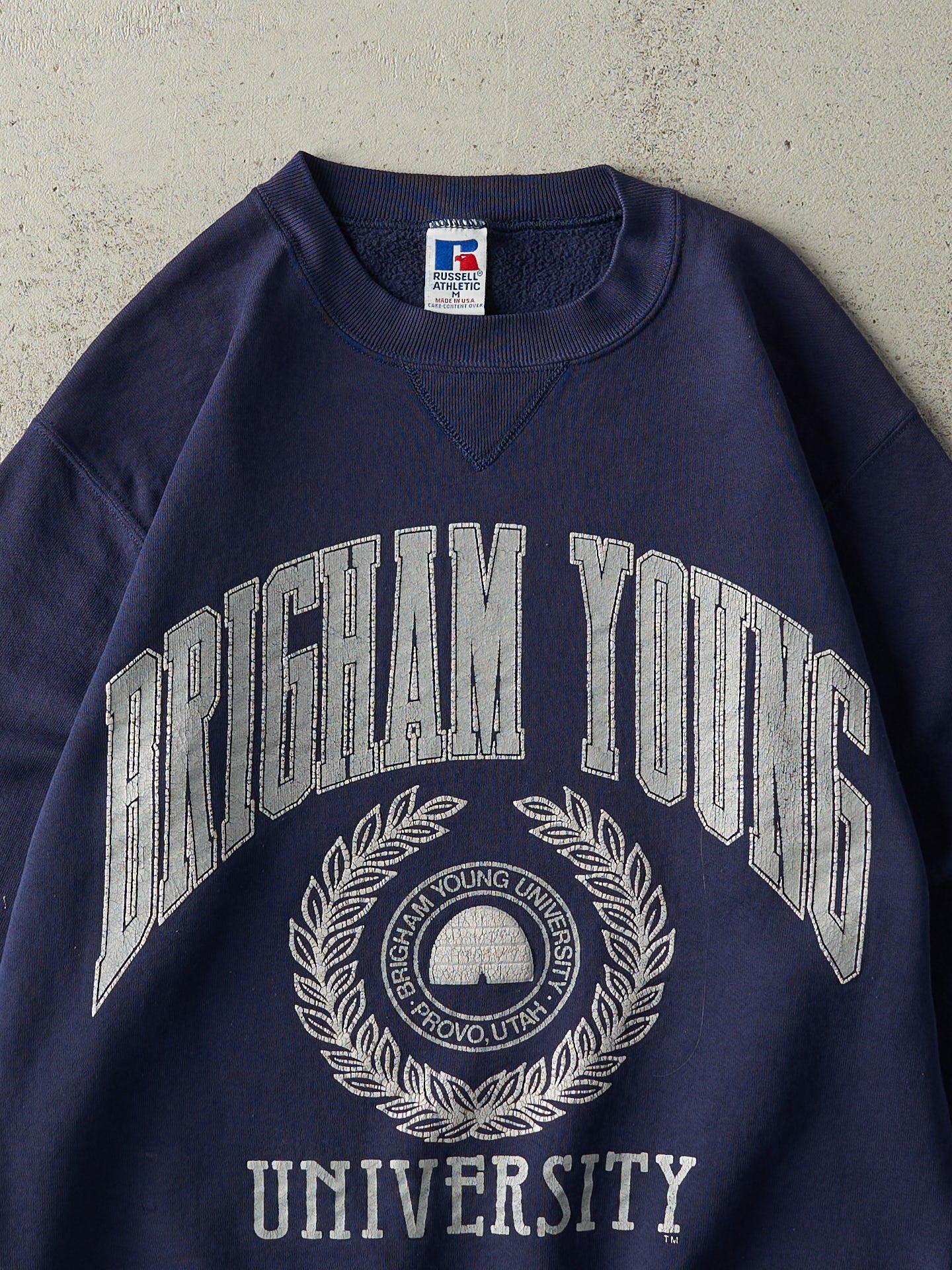 Vintage 90s Navy Blue Brigham Young University Russell Athletic Crewneck (M)