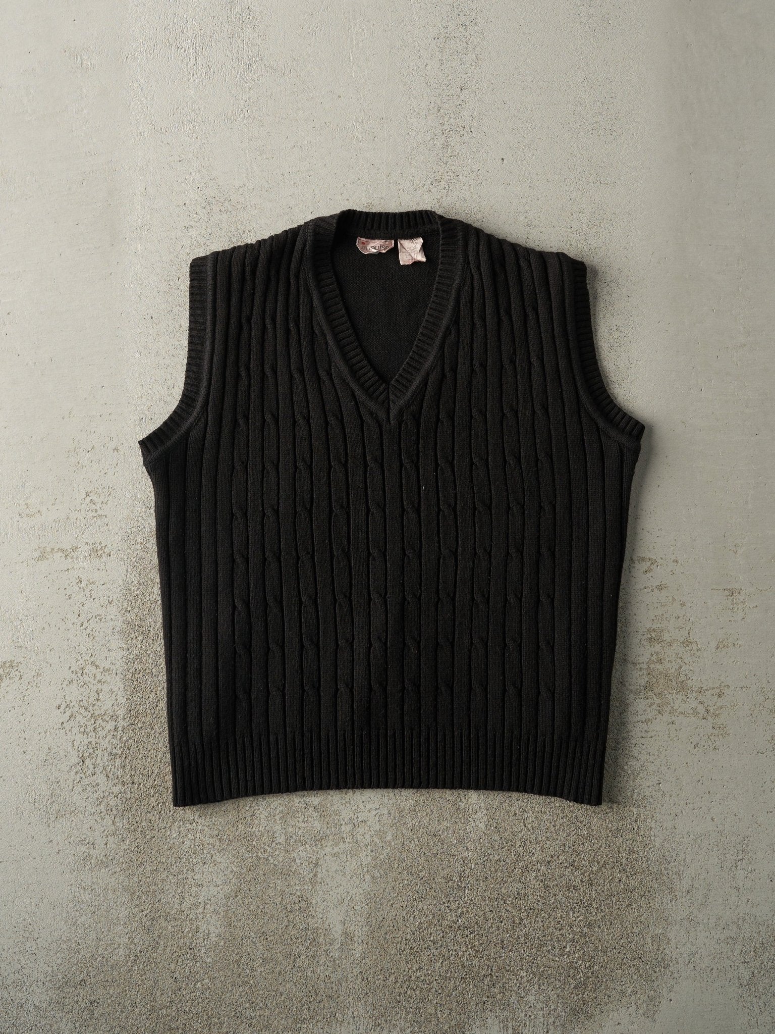 Vintage 80s Black Cable Knit Sweater Vest M L