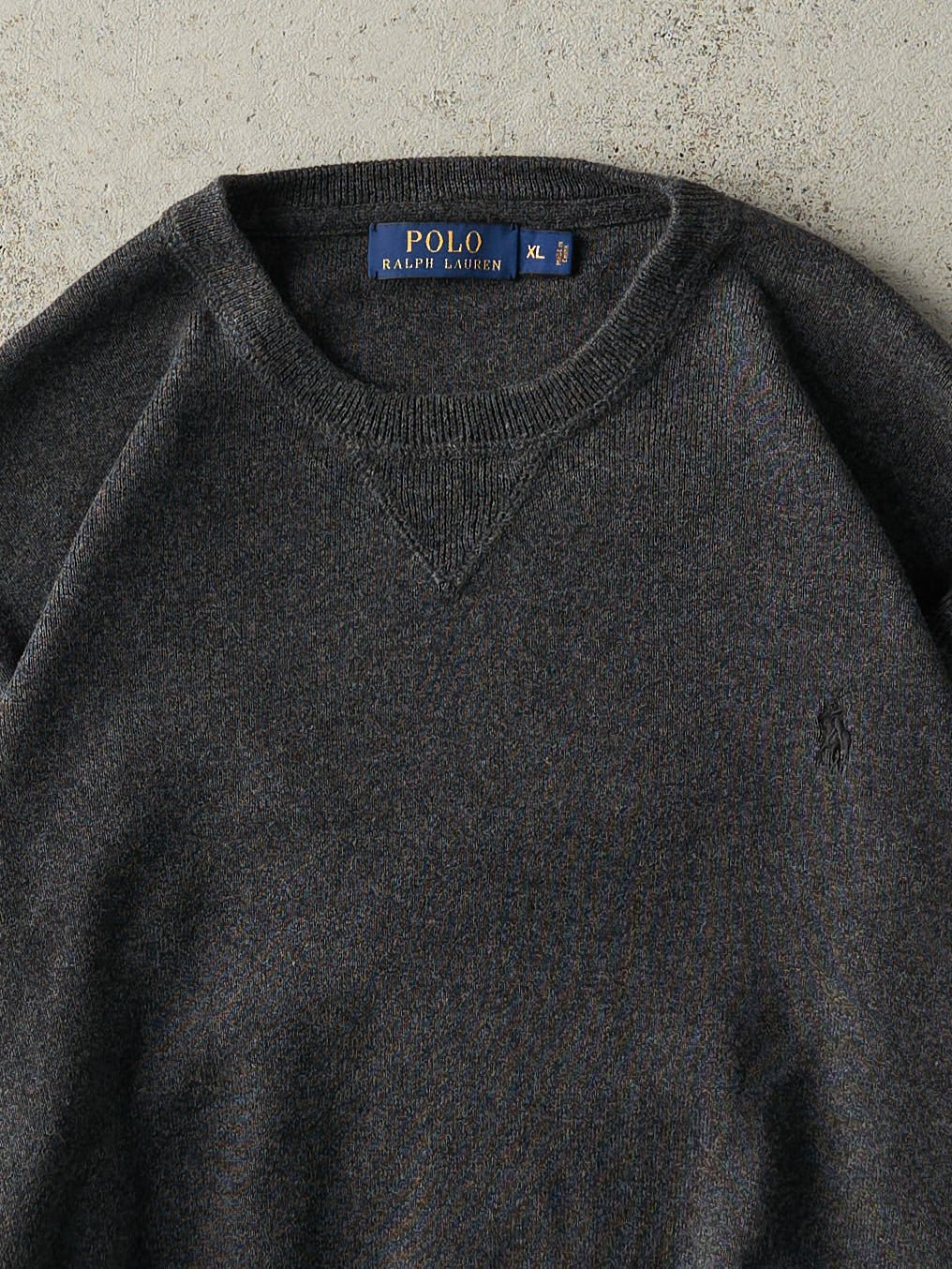Vintage Y2K Charcoal Grey Polo Embroidered Knit (L)