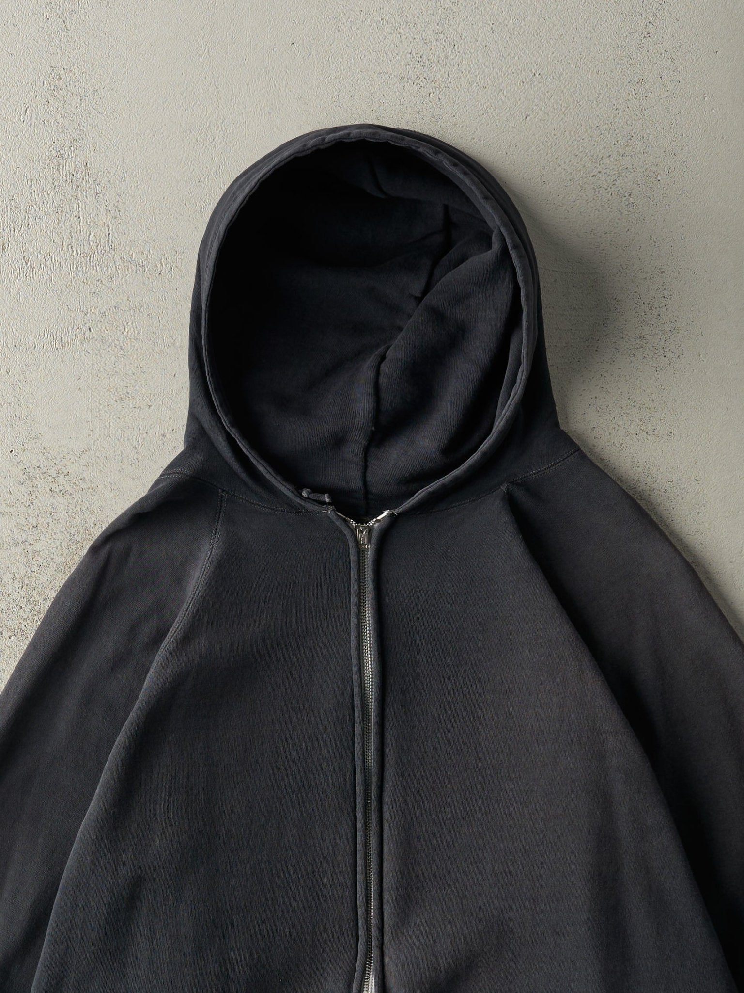 Vintage 90s Faded Black Thermal Lined Zip Up Hoodie (XXL)
