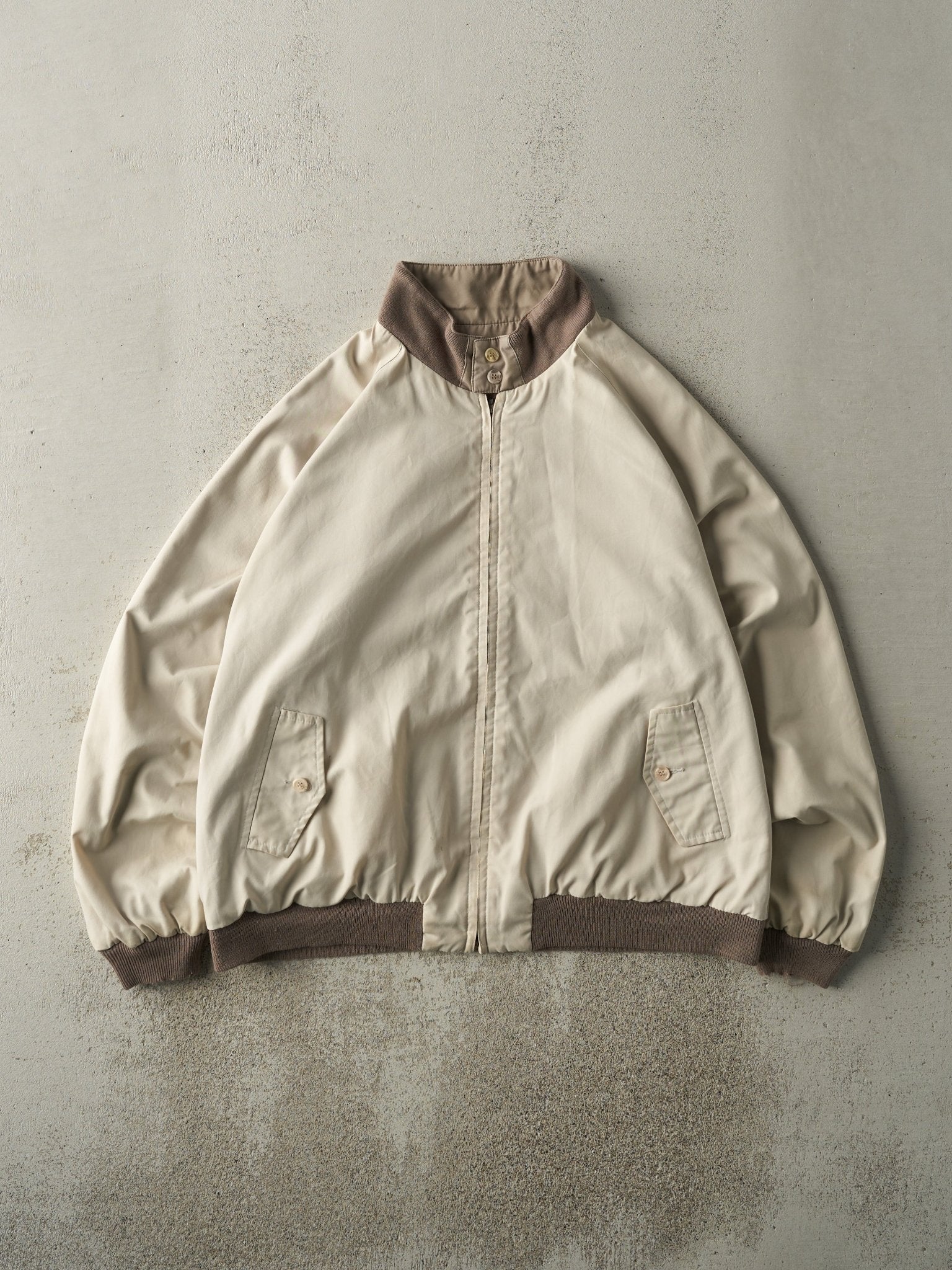 Vintage 80s Beige Reversible Harrington Bomber Jacket (M/L)