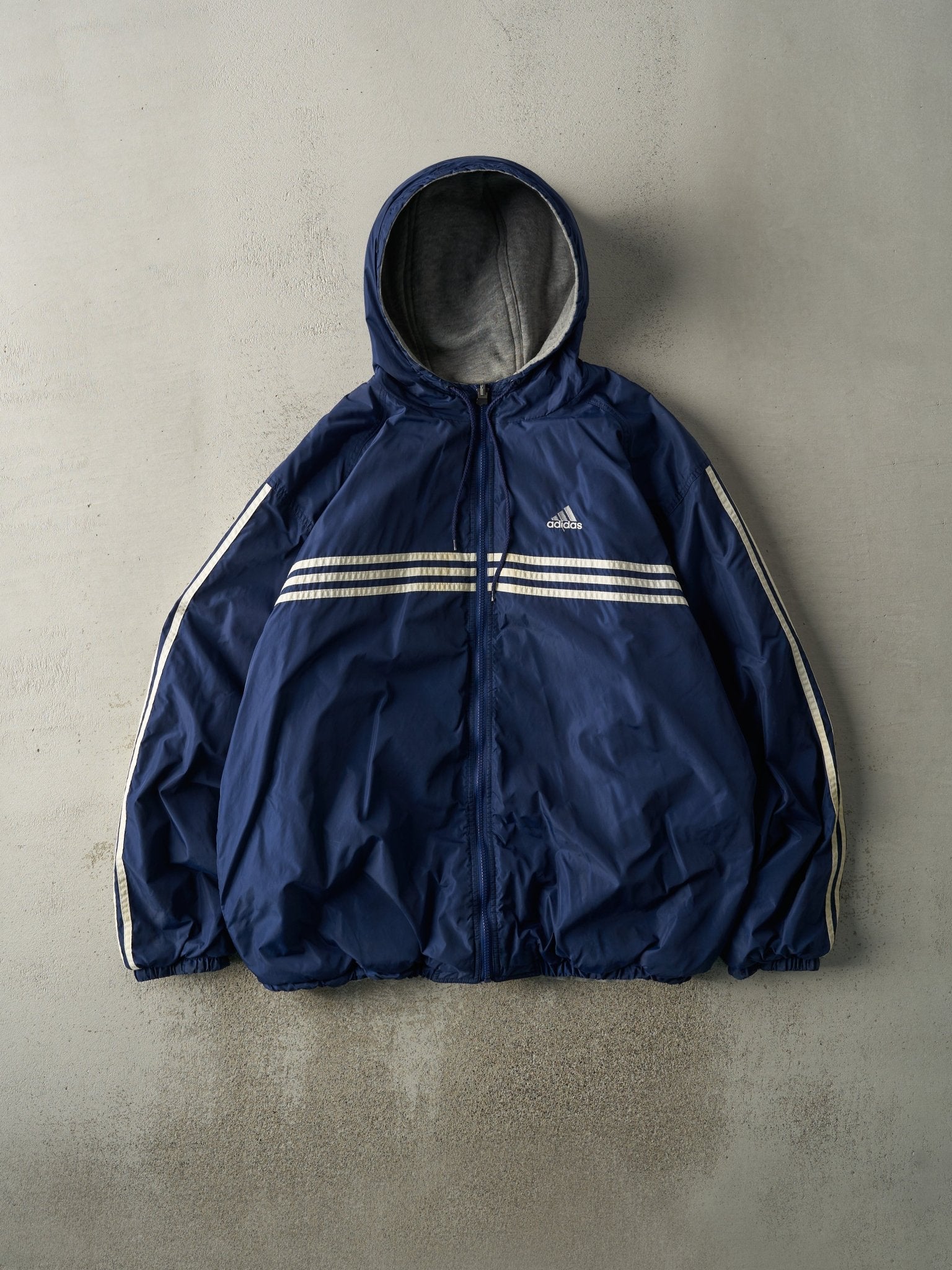 Vintage 90s Navy Blue & Grey Reversible Adidas Windbreaker Jacket (XL)