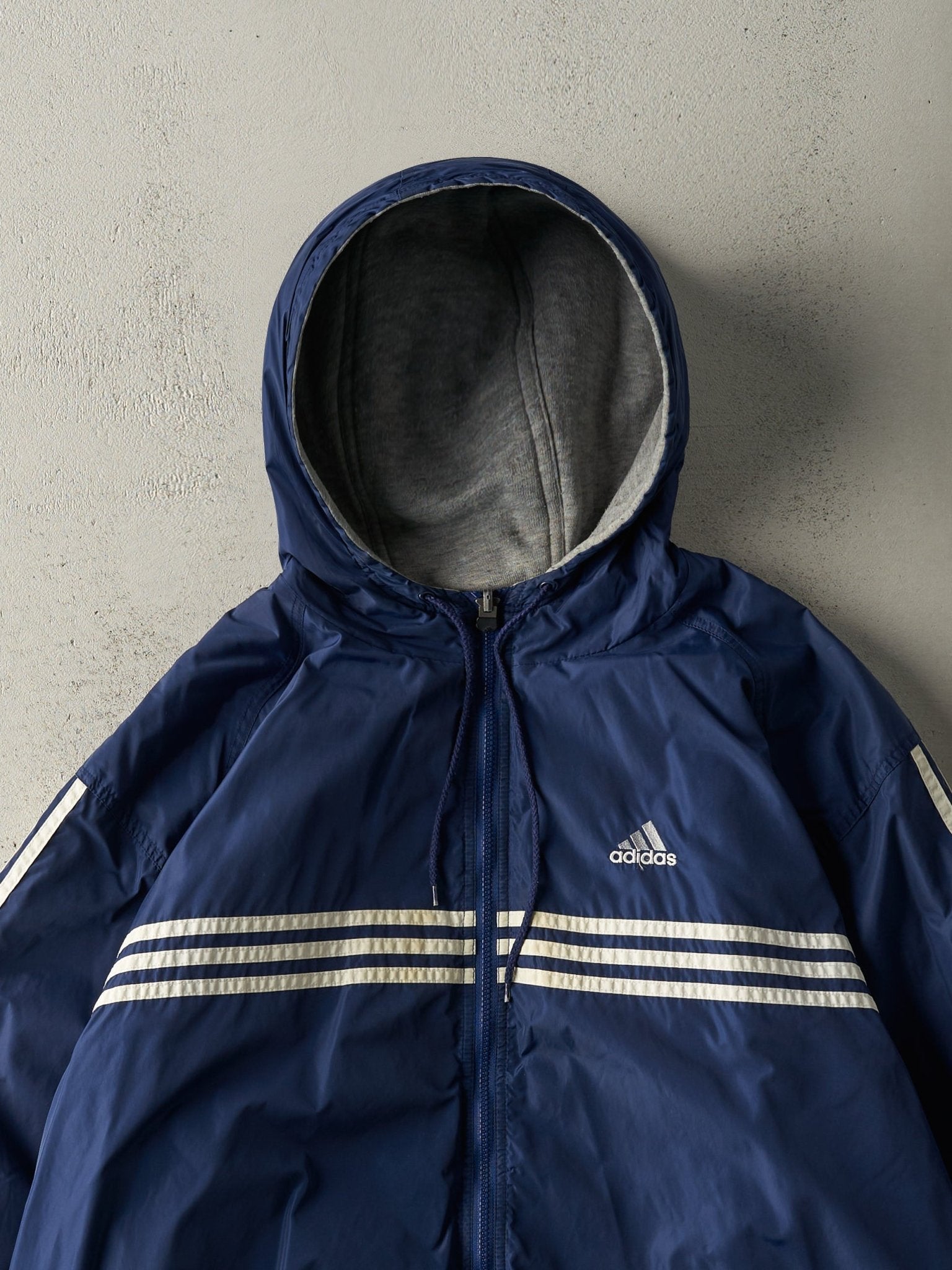 Vintage 90s Navy Blue & Grey Reversible Adidas Windbreaker Jacket (XL)
